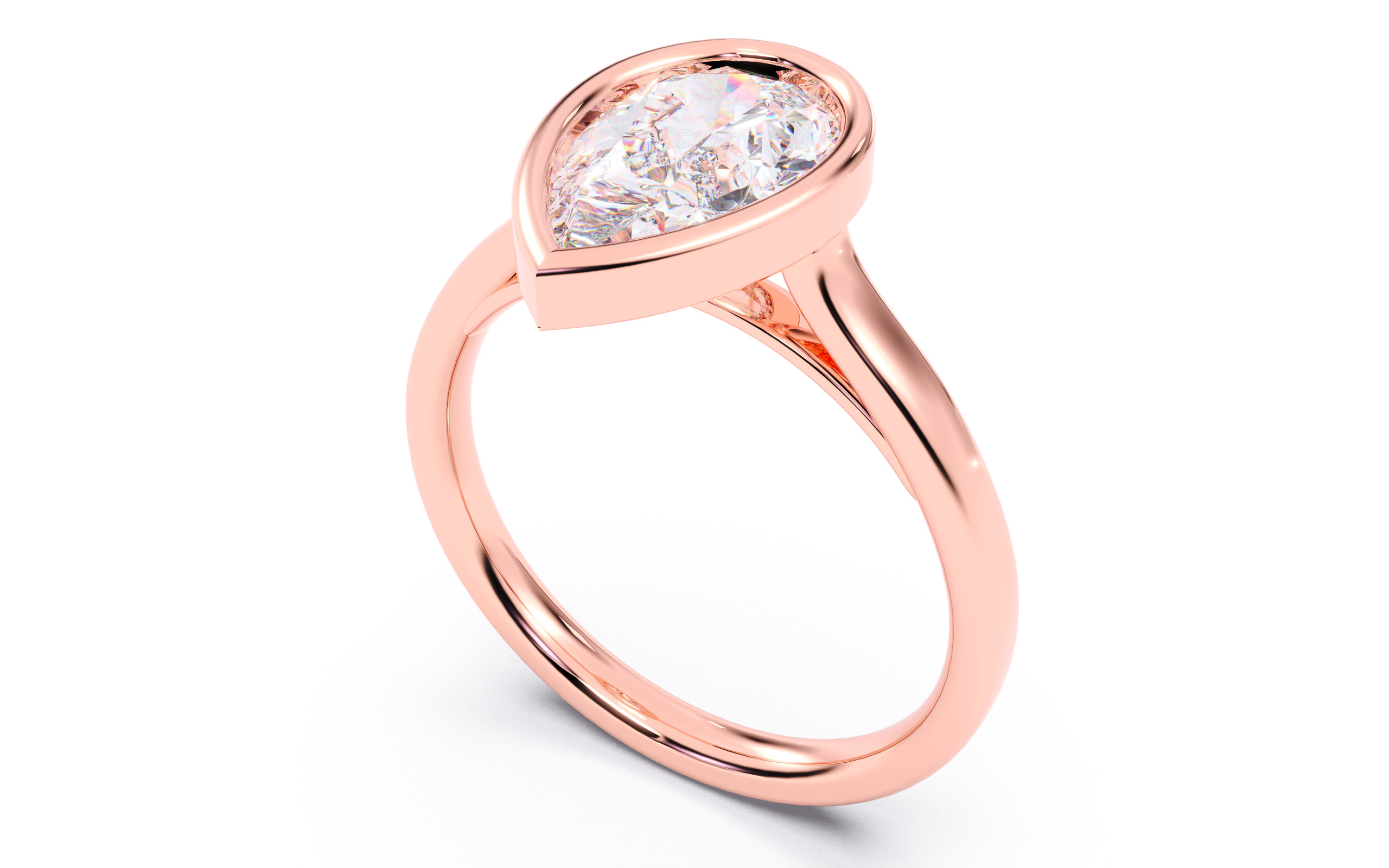Pear Diamond Bezel Setting Solitaire Diamond Ring 3D print model_7