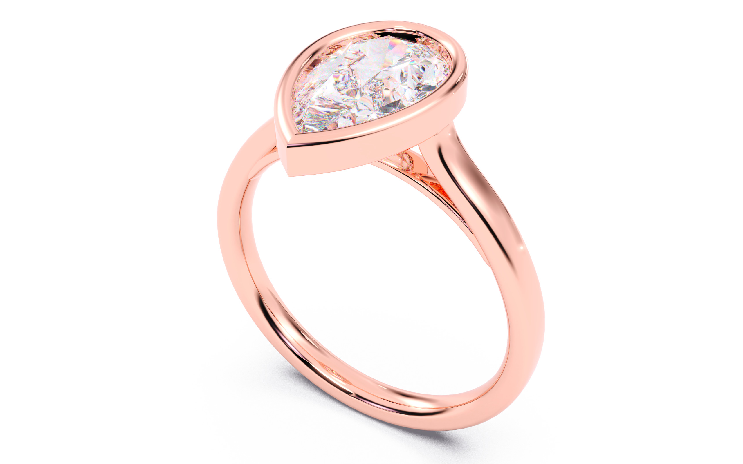 Pear Diamond Bezel Setting Solitaire Diamond Ring 3D print model_8