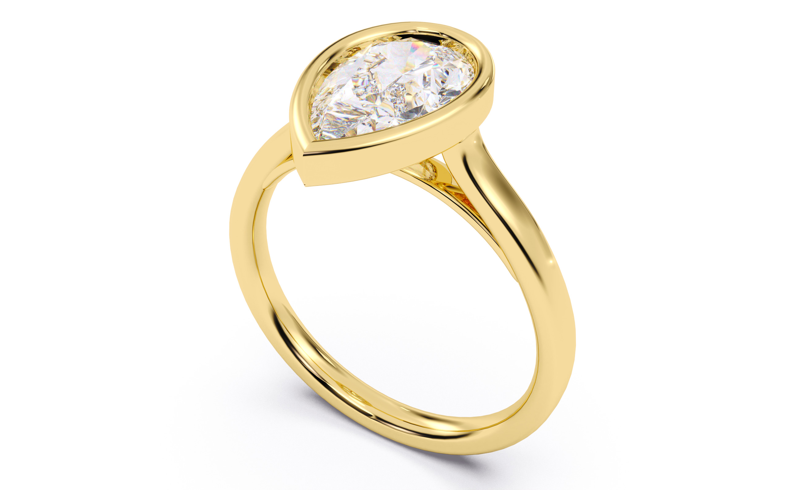 Pear Diamond Bezel Setting Solitaire Diamond Ring 3D print model_9