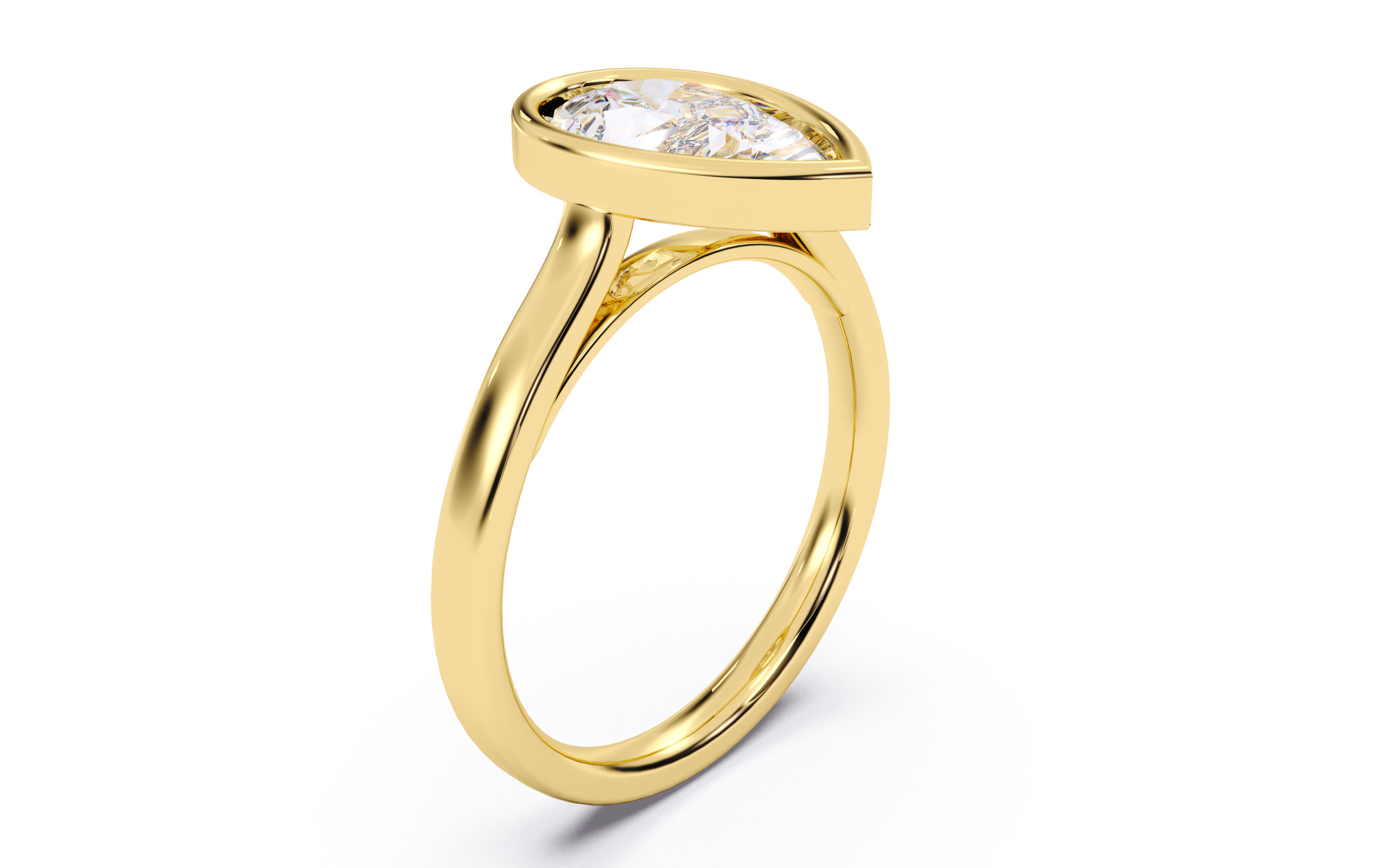 Pear Diamond Bezel Setting Solitaire Diamond Ring 3D print model_19