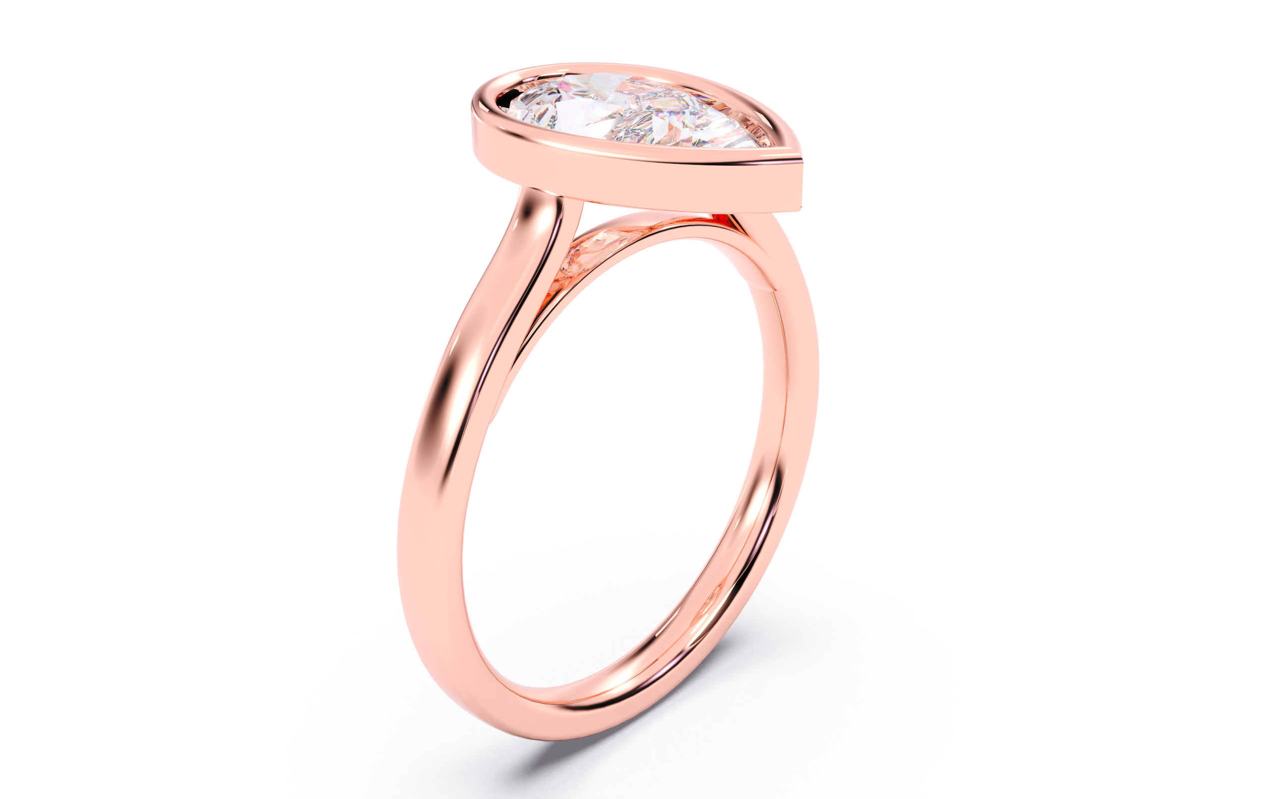 Pear Diamond Bezel Setting Solitaire Diamond Ring 3D print model_17