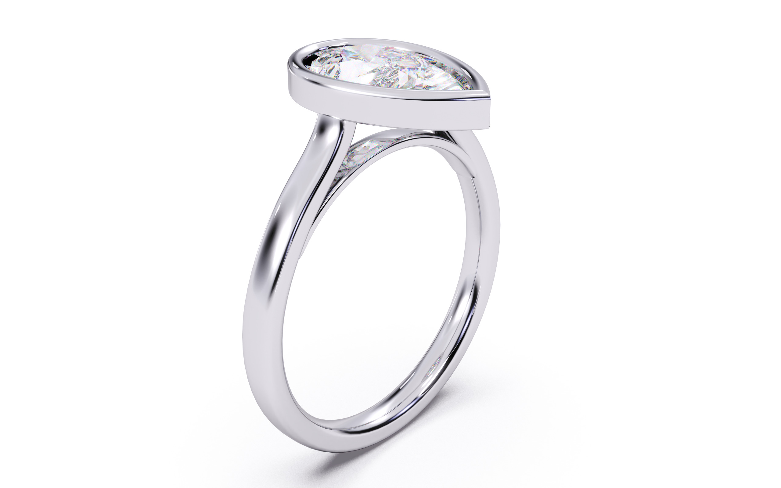 Pear Diamond Bezel Setting Solitaire Diamond Ring 3D print model_14