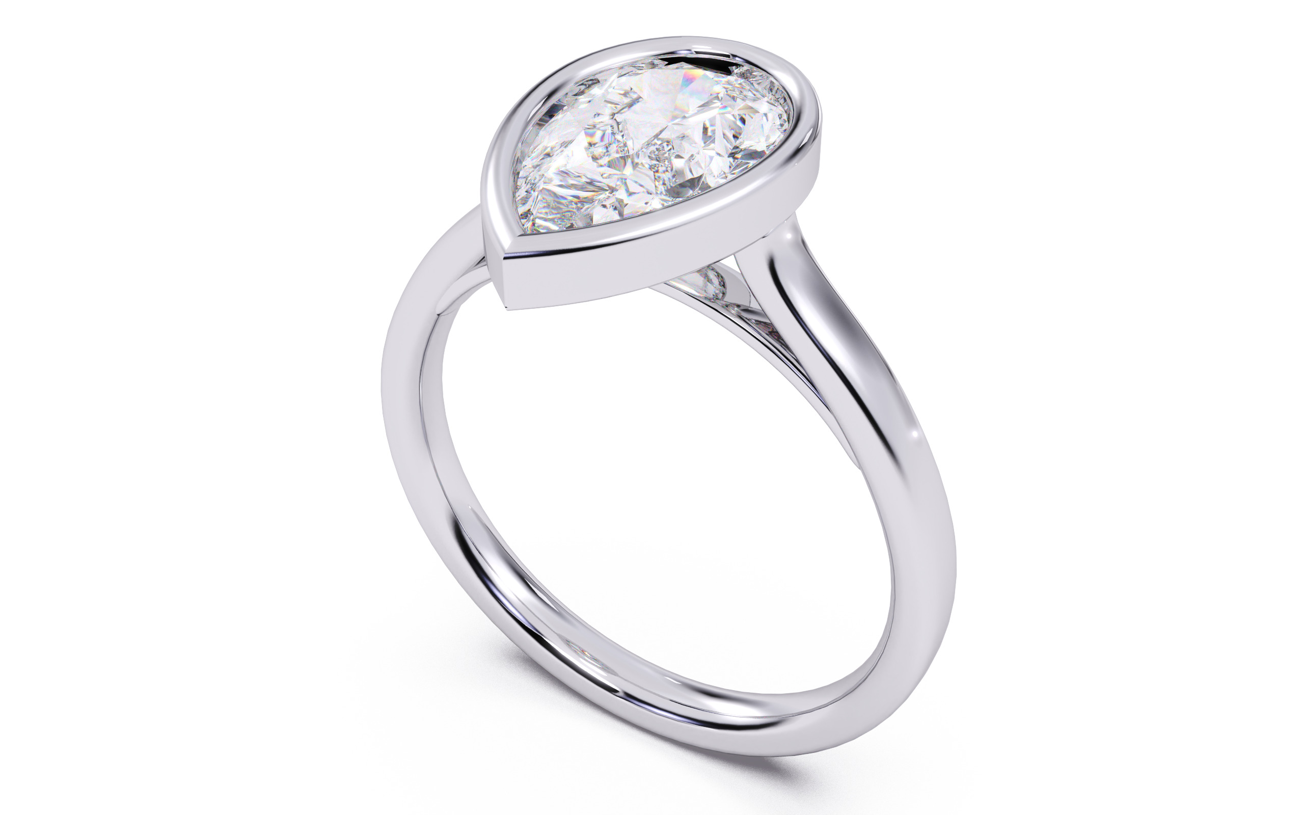 Pear Diamond Bezel Setting Solitaire Diamond Ring 3D print model_13
