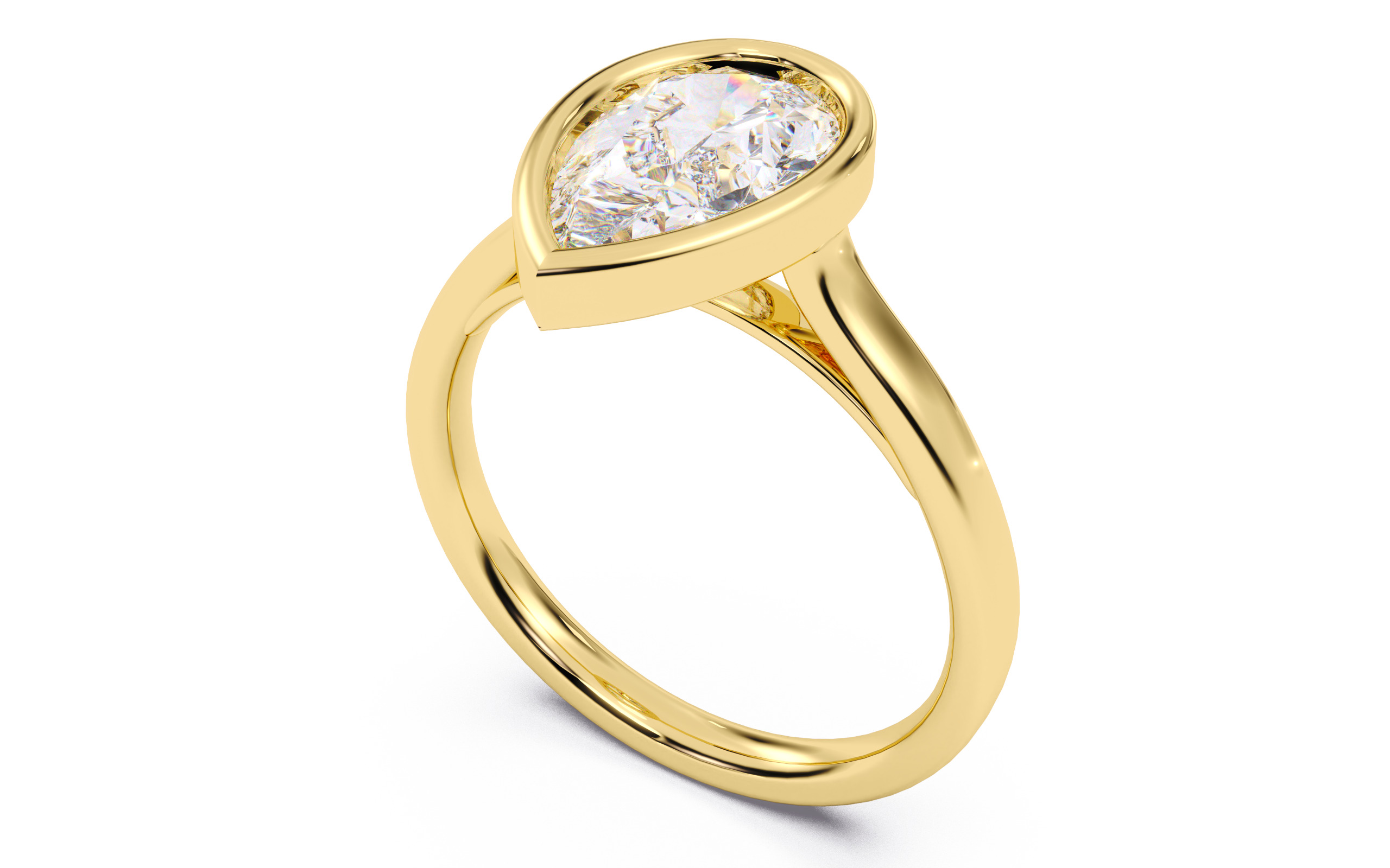 Pear Diamond Bezel Setting Solitaire Diamond Ring 3D print model_11