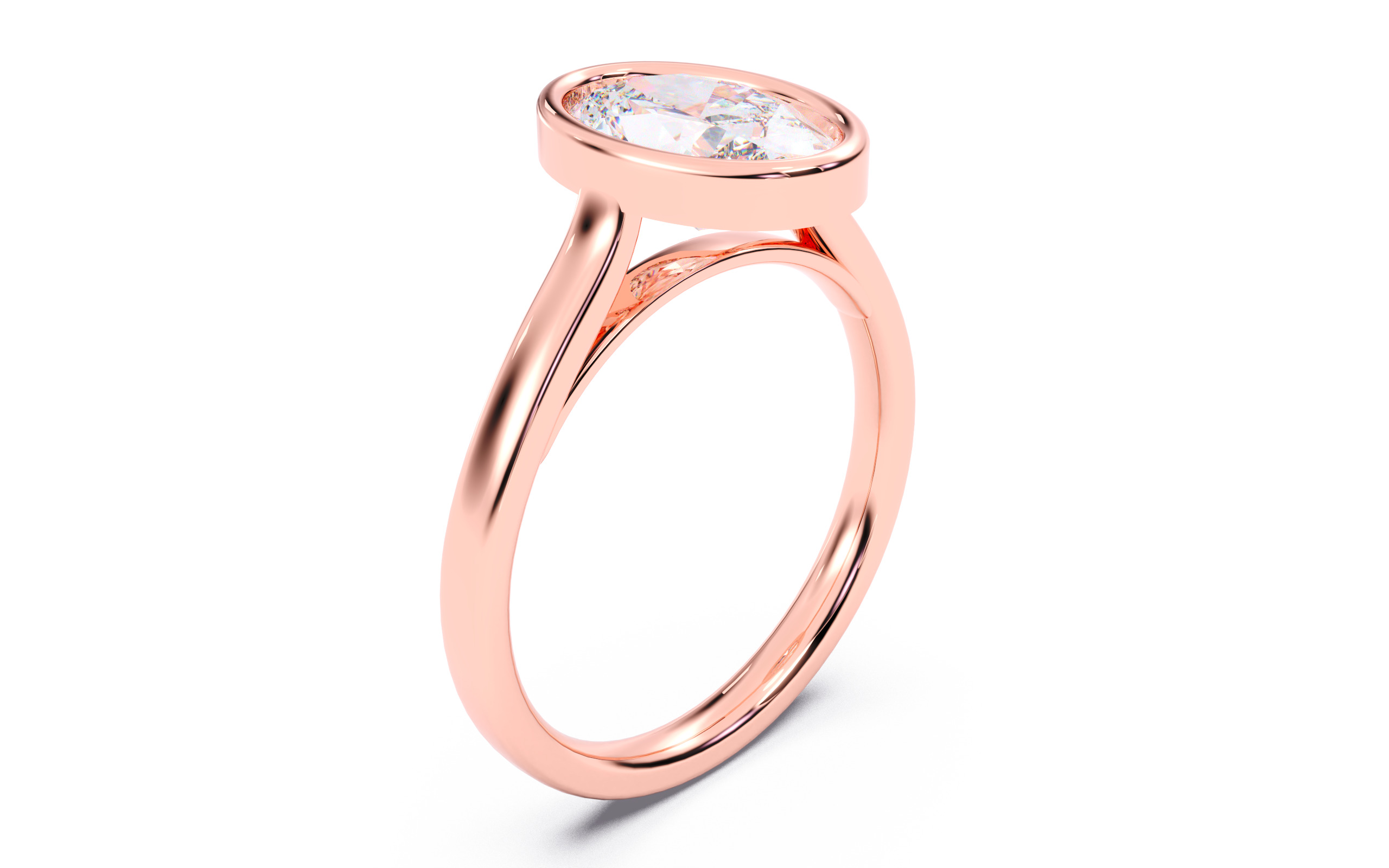 Oval Diamond Bezel Setting Solitaire Diamond Ring 3D print model_19