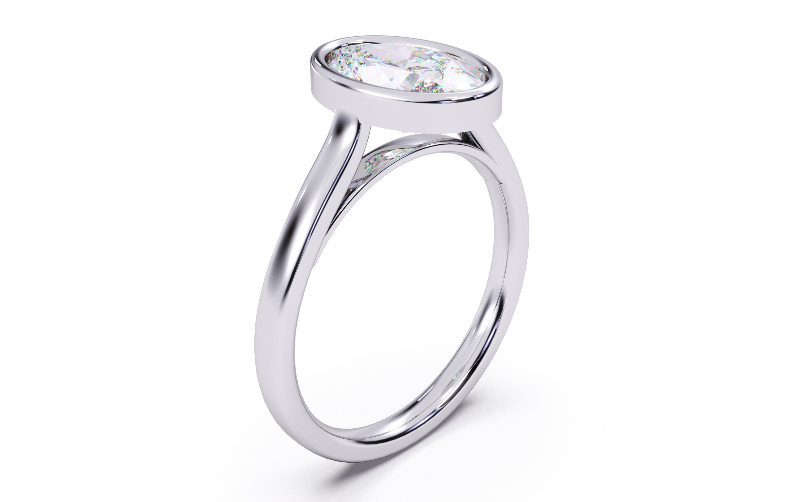 Oval Diamond Bezel Setting Solitaire Diamond Ring 3D print model_14
