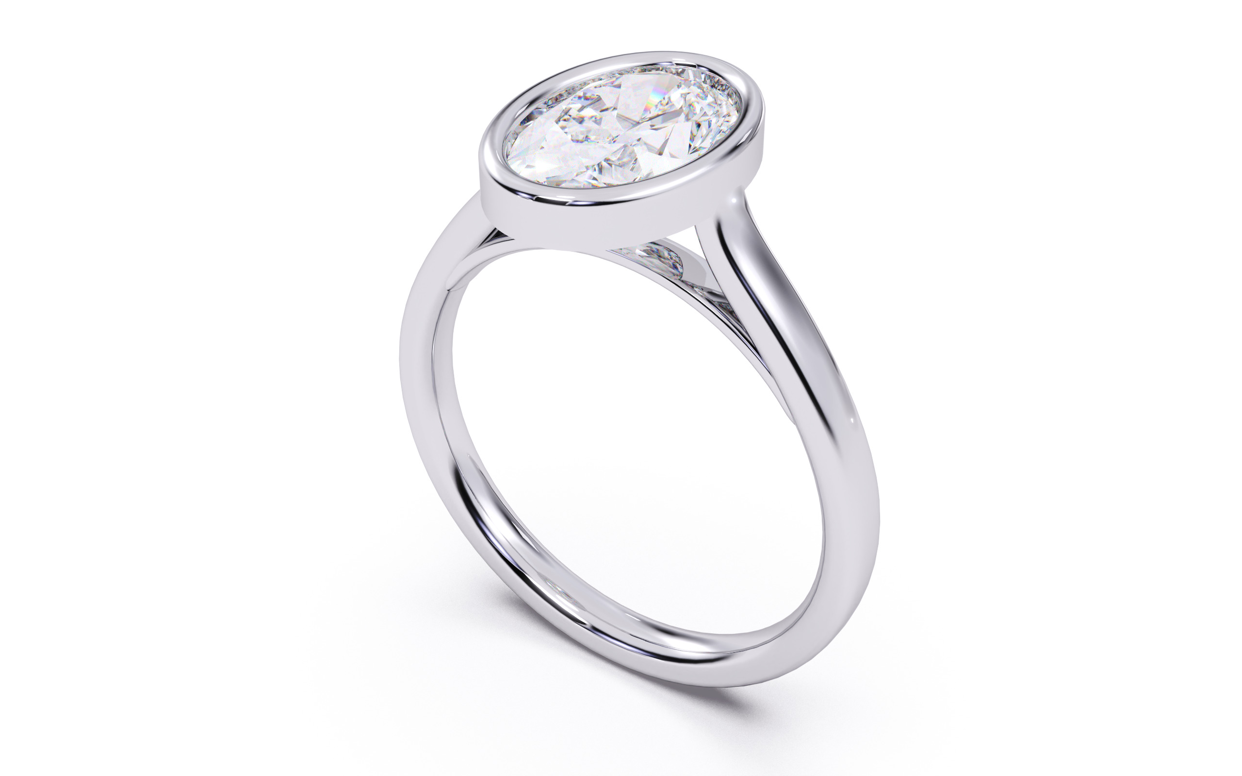 Oval Diamond Bezel Setting Solitaire Diamond Ring 3D print model_12