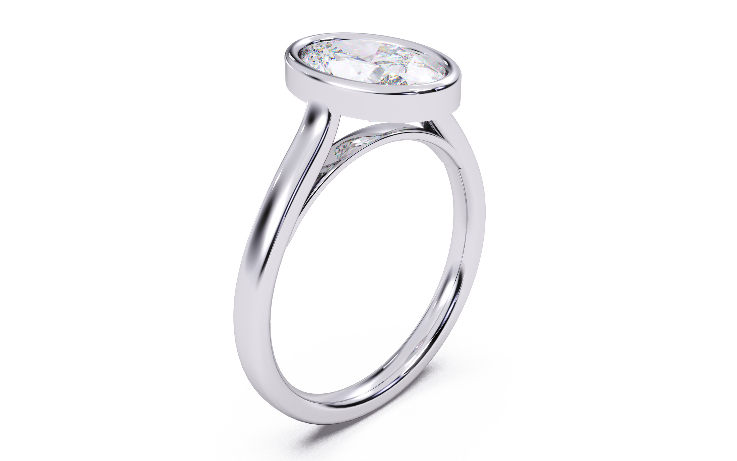 Oval Diamond Bezel Setting Solitaire Diamond Ring 3D print model_15