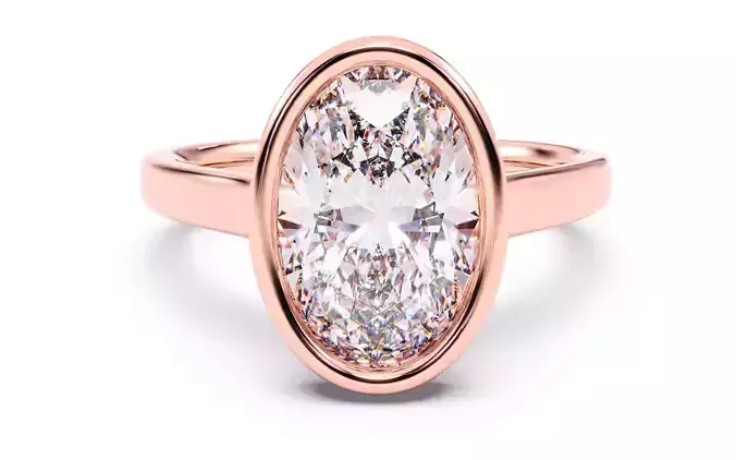 Oval Diamond Bezel Setting Solitaire Diamond Ring 3D print model