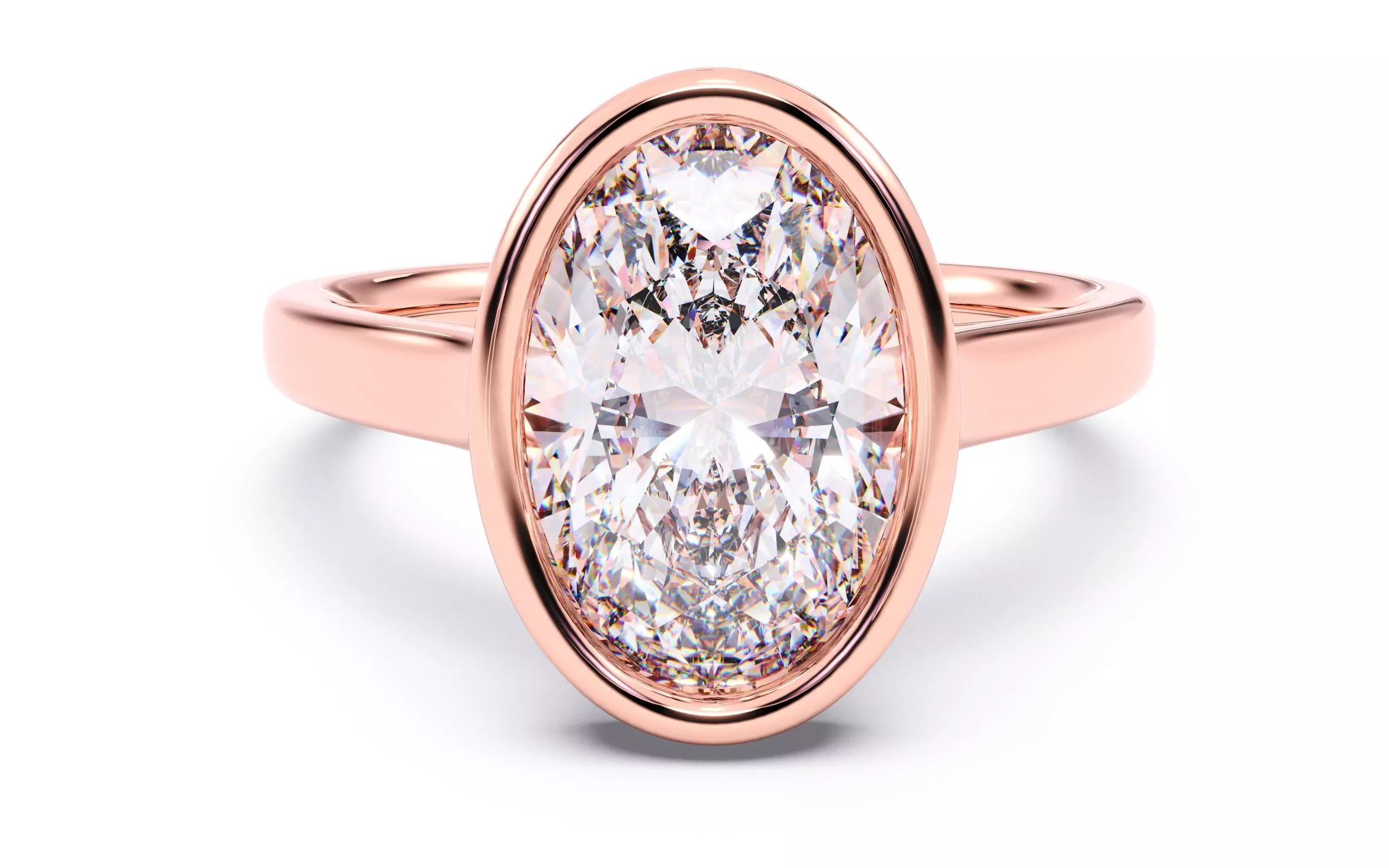 Oval Diamond Bezel Setting Solitaire Diamond Ring 3D print model_0