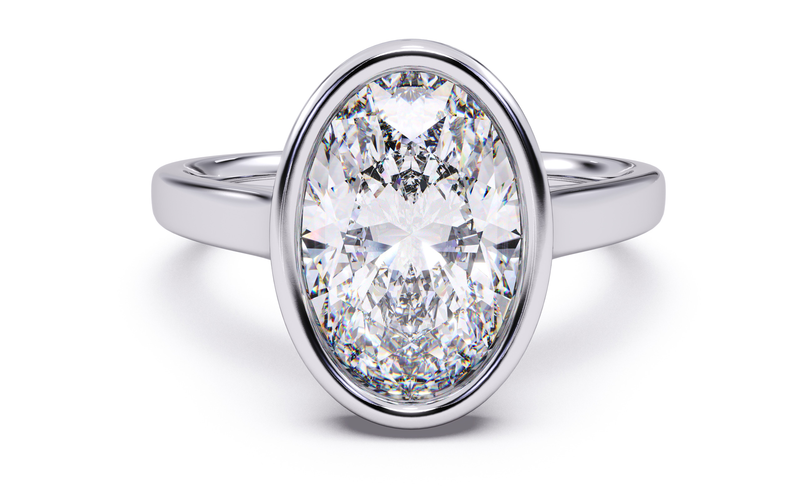 Oval Diamond Bezel Setting Solitaire Diamond Ring 3D print model_2