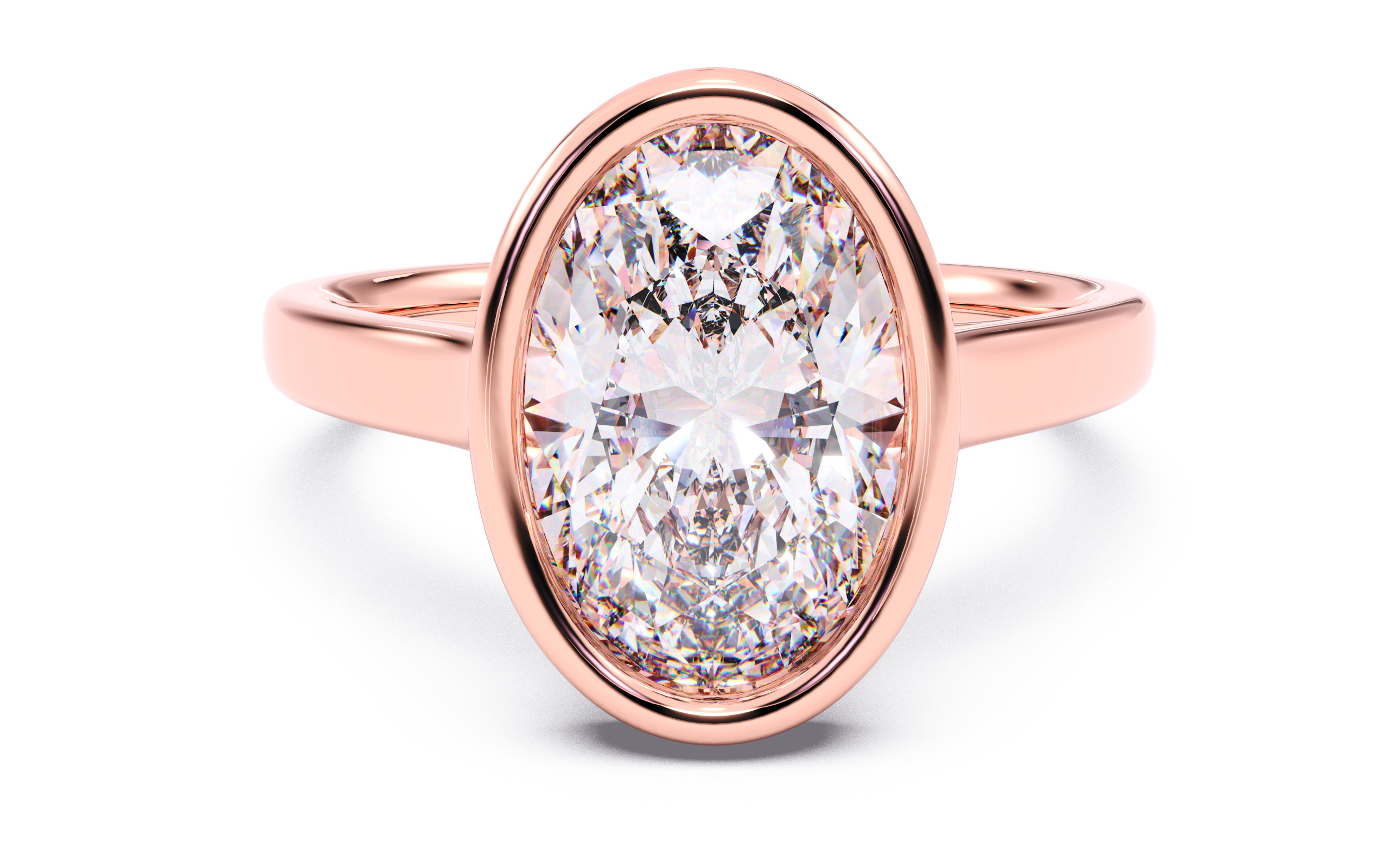 Oval Diamond Bezel Setting Solitaire Diamond Ring 3D print model_5