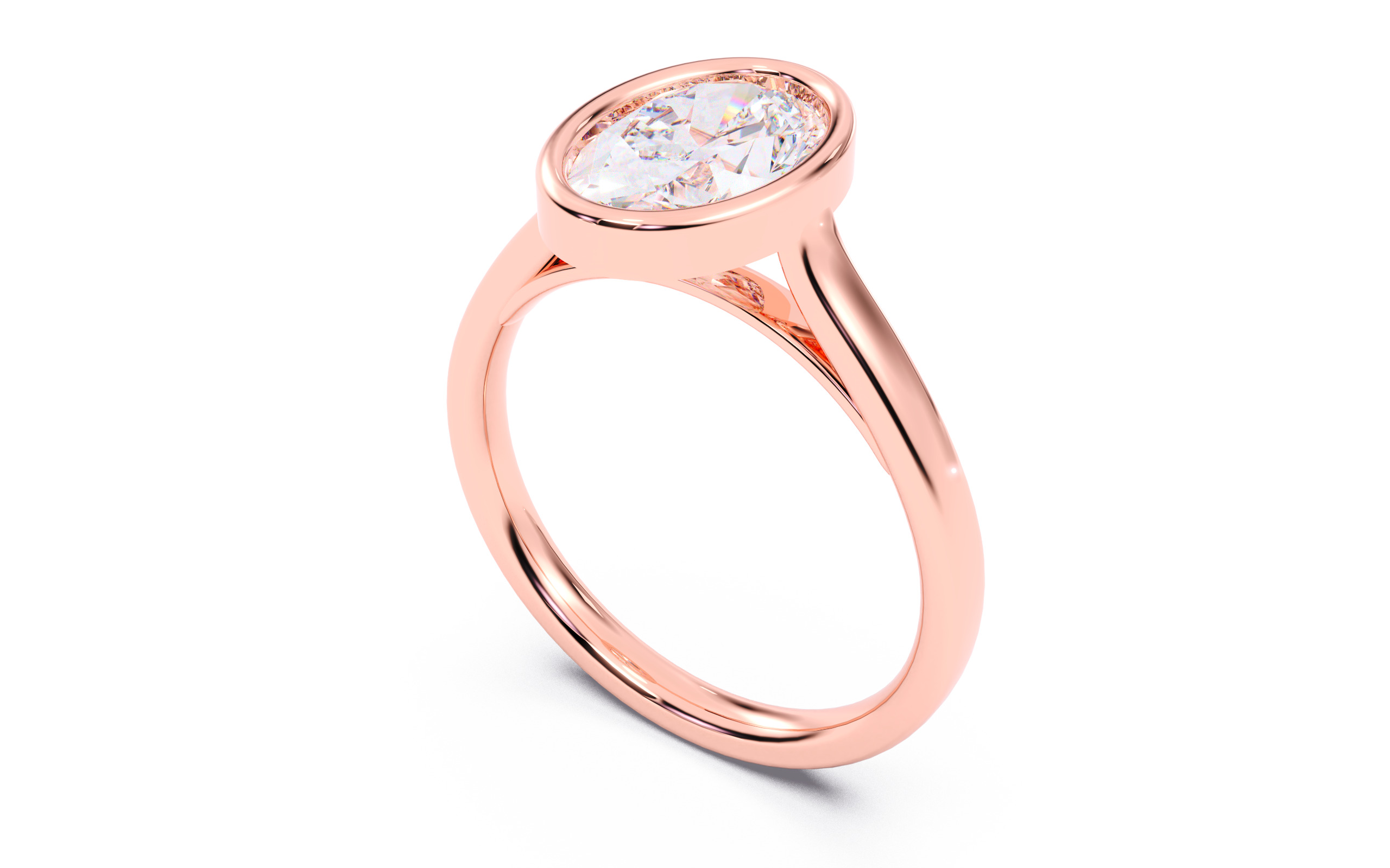 Oval Diamond Bezel Setting Solitaire Diamond Ring 3D print model_9