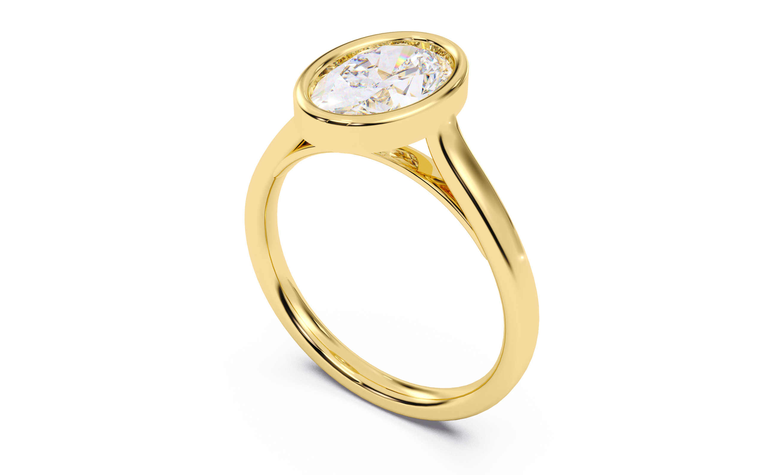Oval Diamond Bezel Setting Solitaire Diamond Ring 3D print model_11