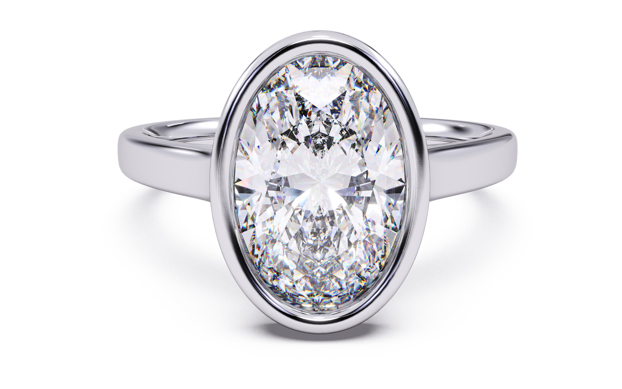 Oval Diamond Bezel Setting Solitaire Diamond Ring 3D print model_20