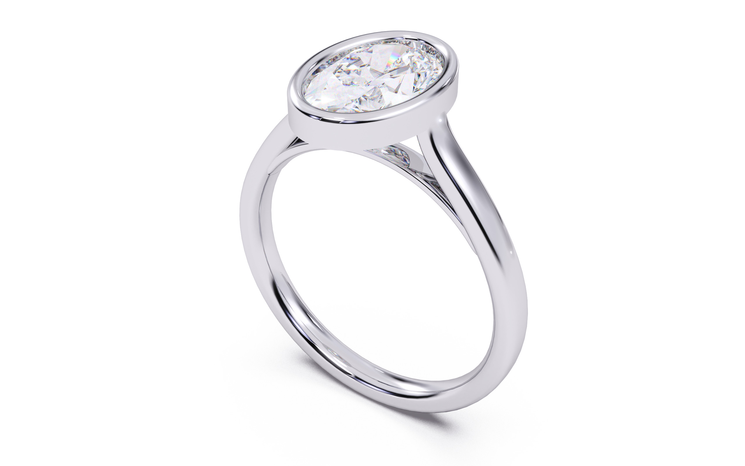 Oval Diamond Bezel Setting Solitaire Diamond Ring 3D print model_13