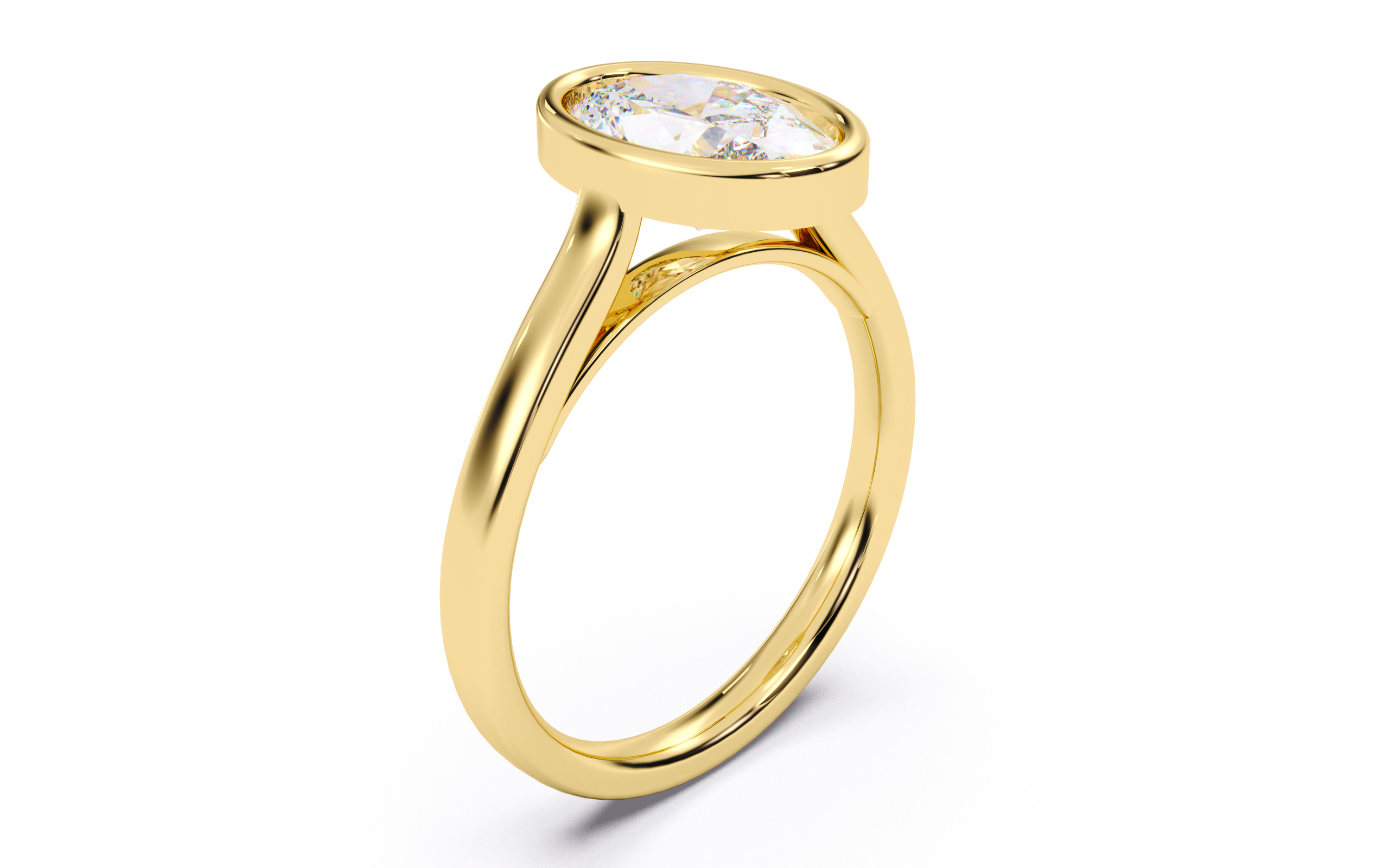 Oval Diamond Bezel Setting Solitaire Diamond Ring 3D print model_16