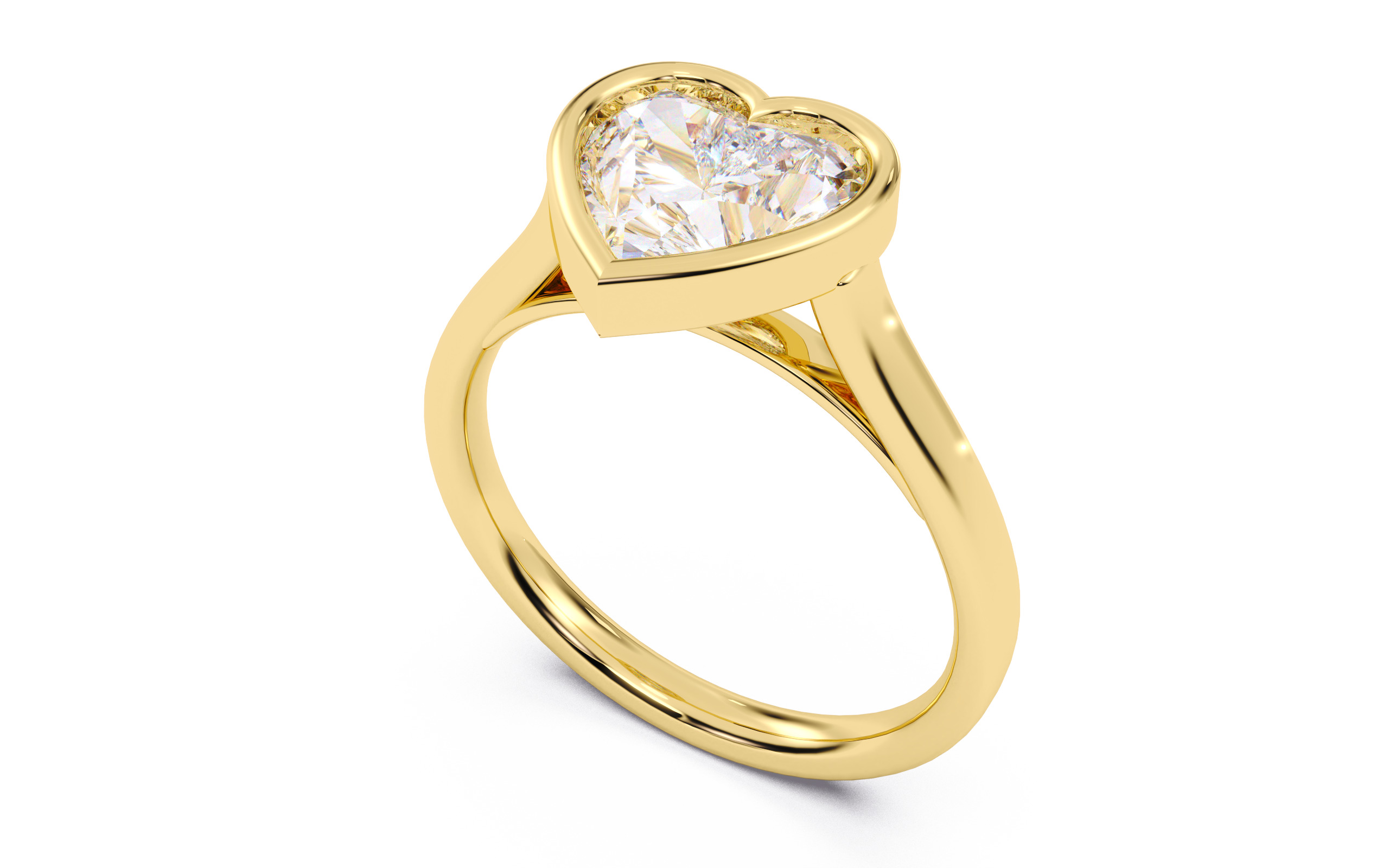 Heart Diamond Bezel Setting Solitaire Diamond Ring 3D print model_12