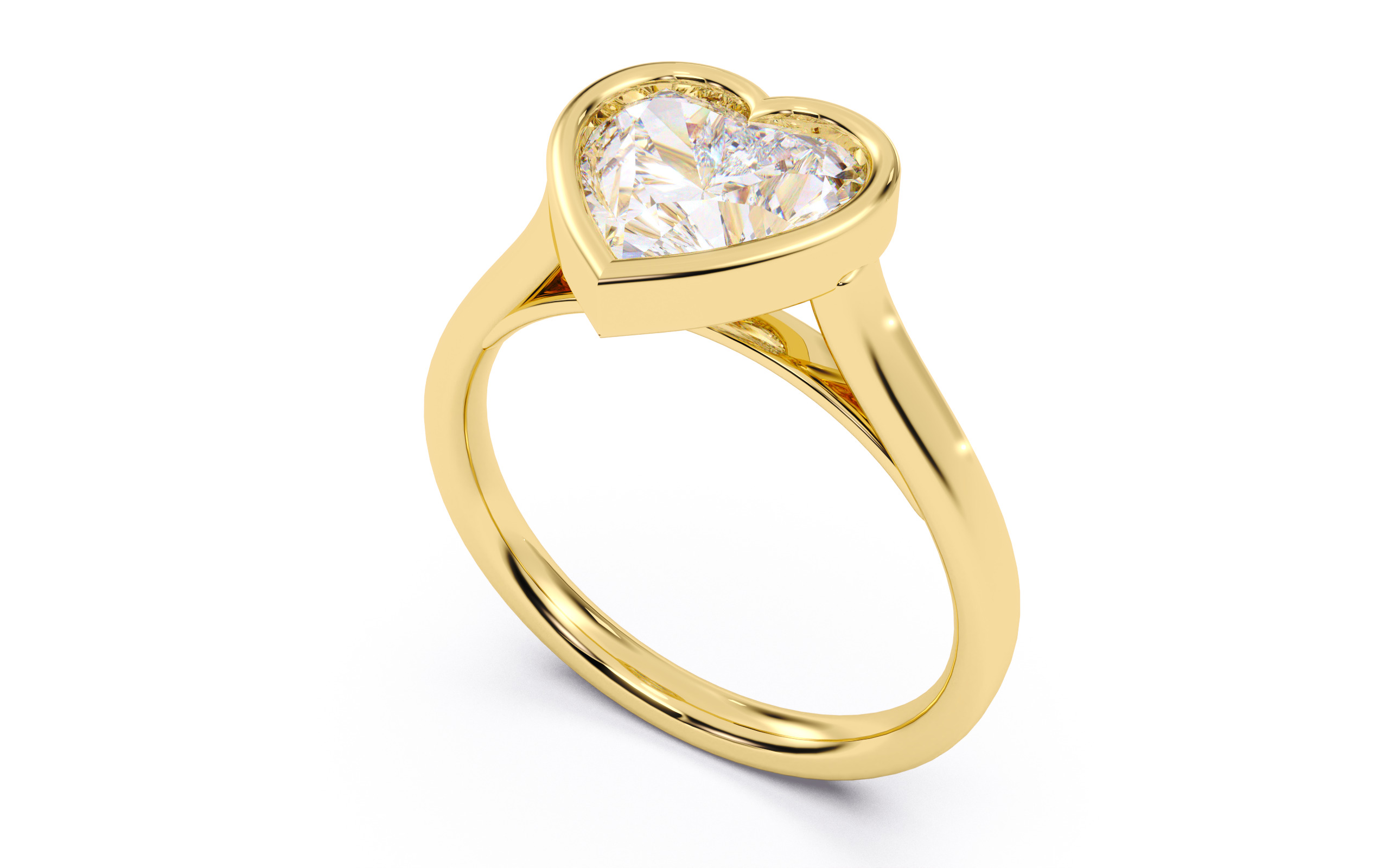 Heart Diamond Bezel Setting Solitaire Diamond Ring 3D print model_11