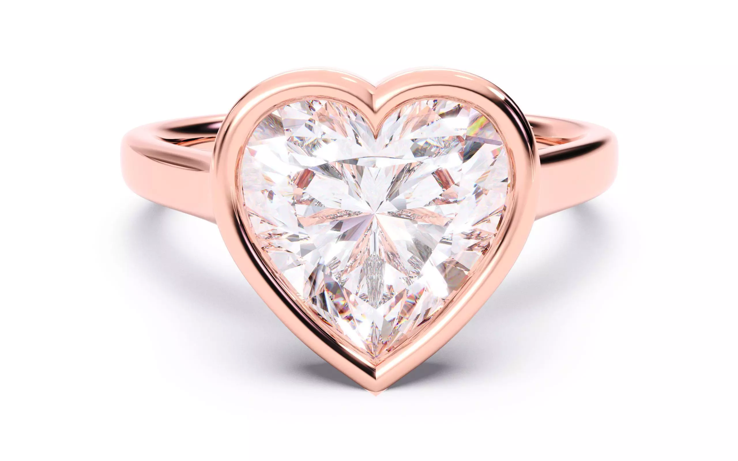 Heart Diamond Bezel Setting Solitaire Diamond Ring 3D print model_0
