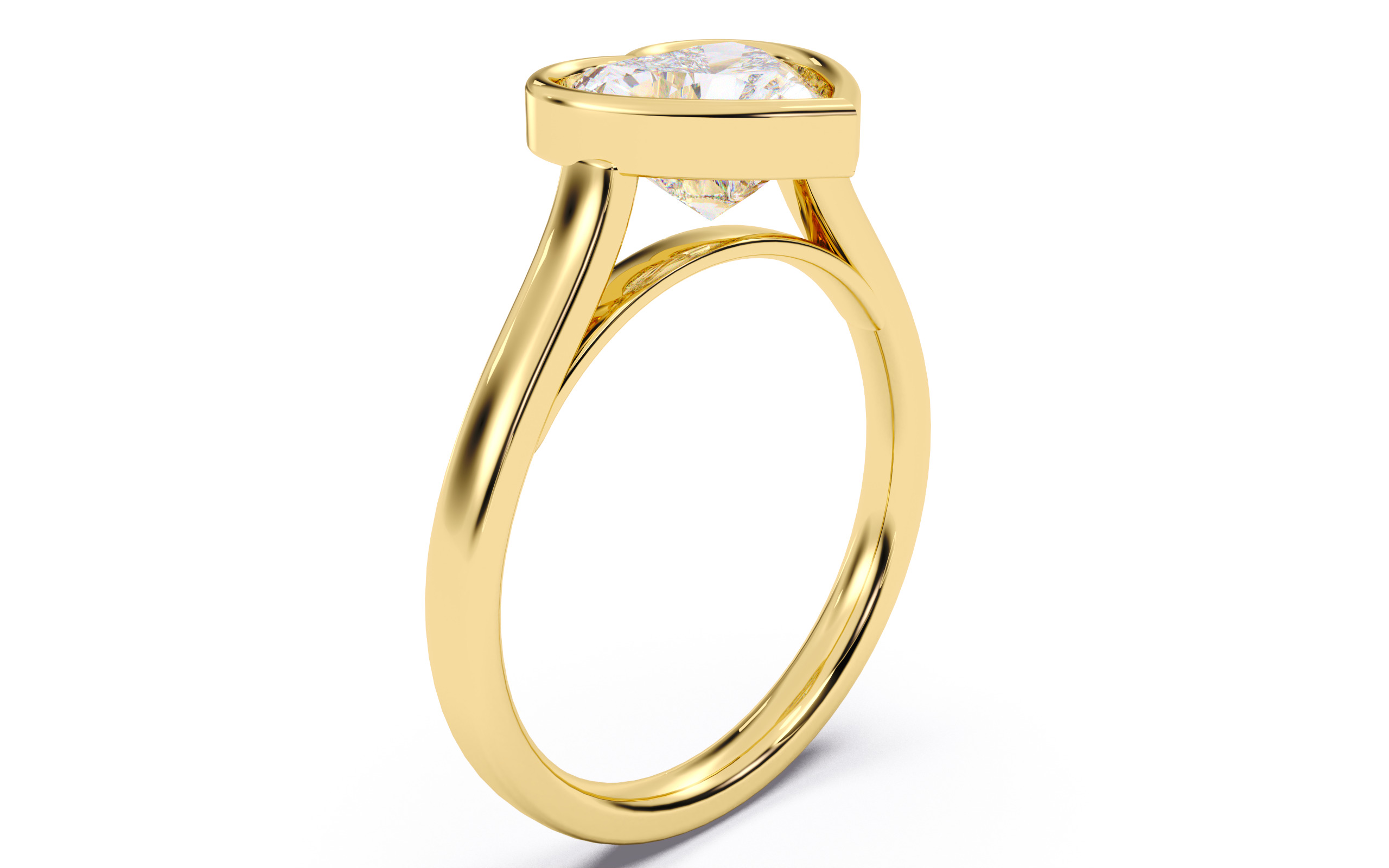 Heart Diamond Bezel Setting Solitaire Diamond Ring 3D print model_13