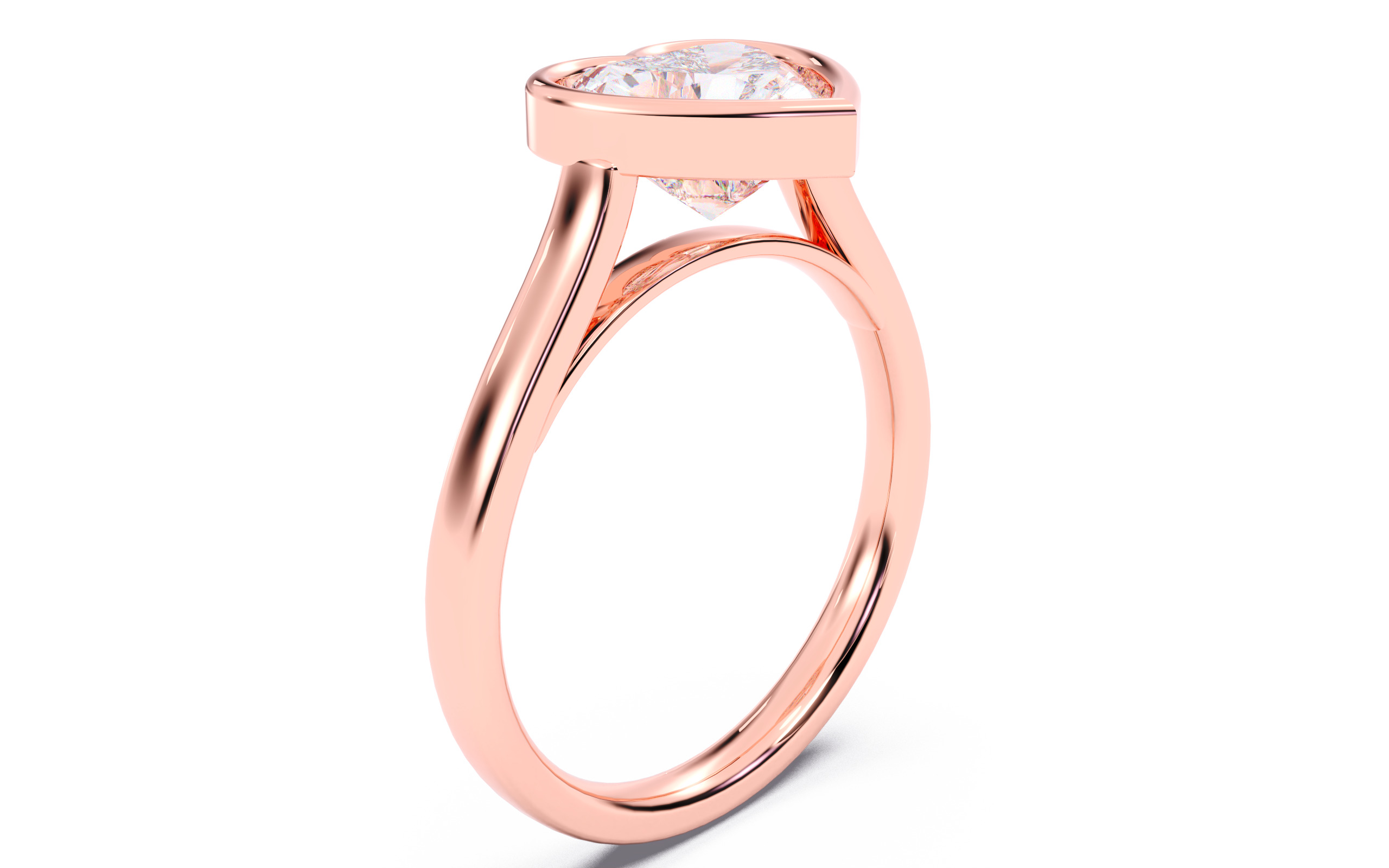 Heart Diamond Bezel Setting Solitaire Diamond Ring 3D print model_15