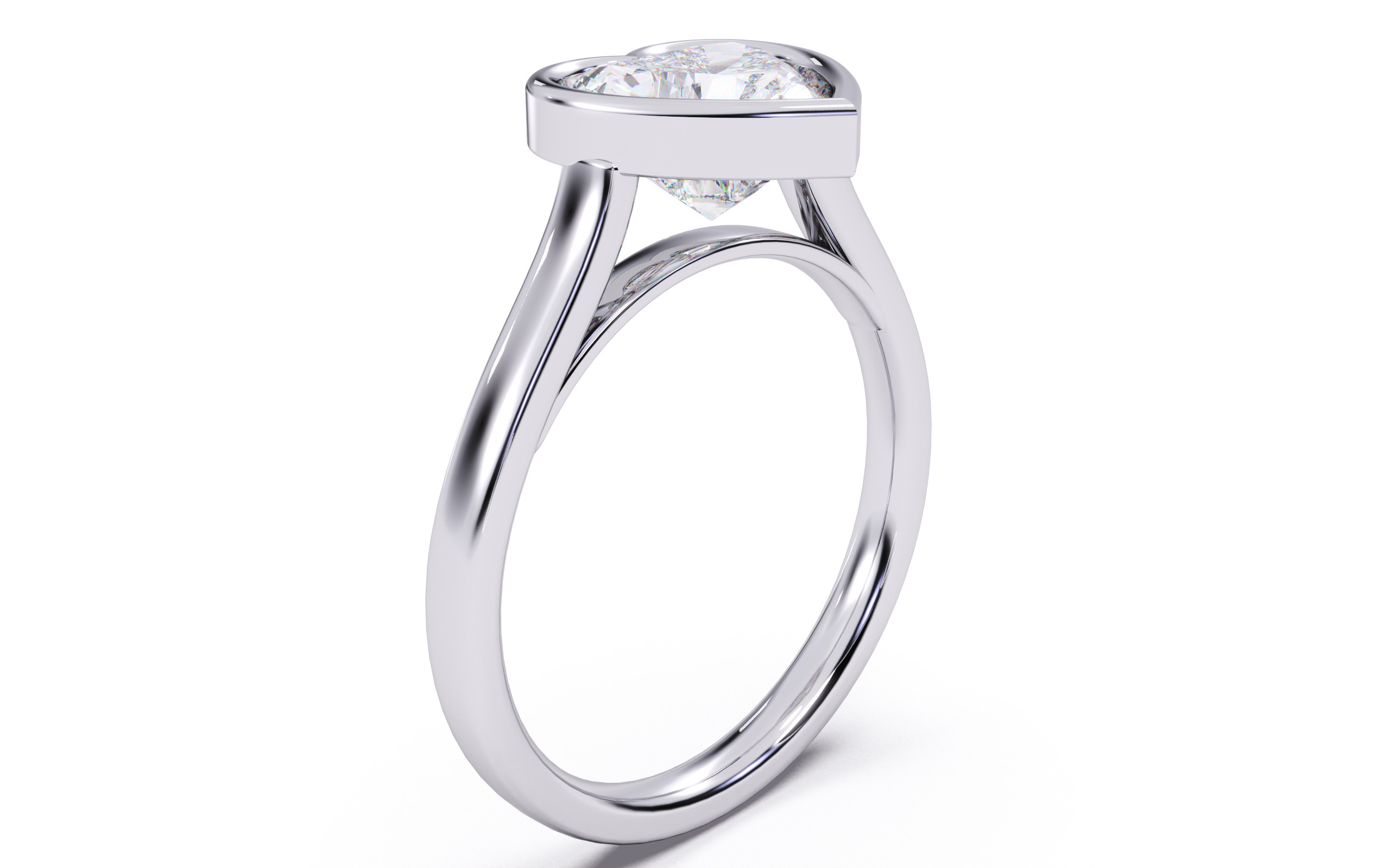 Heart Diamond Bezel Setting Solitaire Diamond Ring 3D print model_16