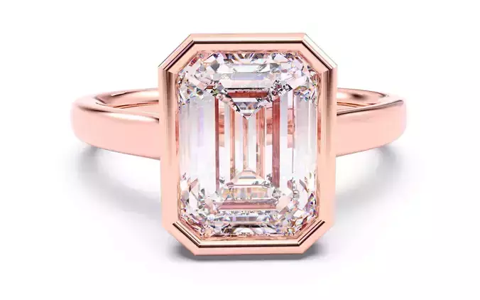 Emerald Diamond Bezel Setting Solitaire Diamond Ring 3D print model
