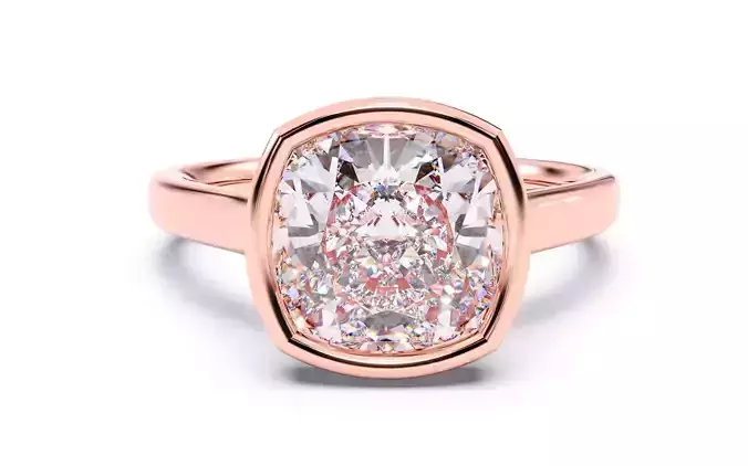 Cushion Diamond Bezel Setting Solitaire Diamond Ring 3D print model