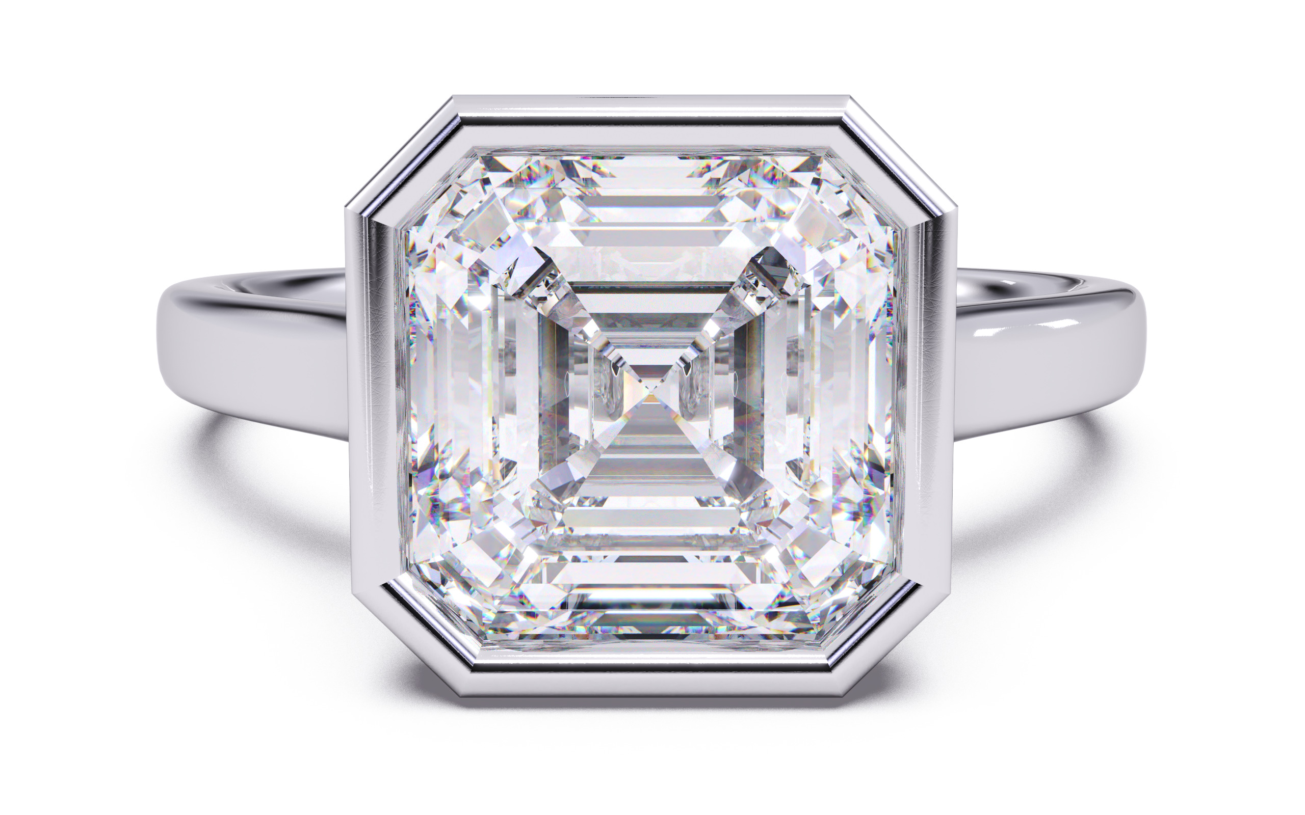 Asscher Diamond Bezel Setting Solitaire Diamond Ring 3D print model_15