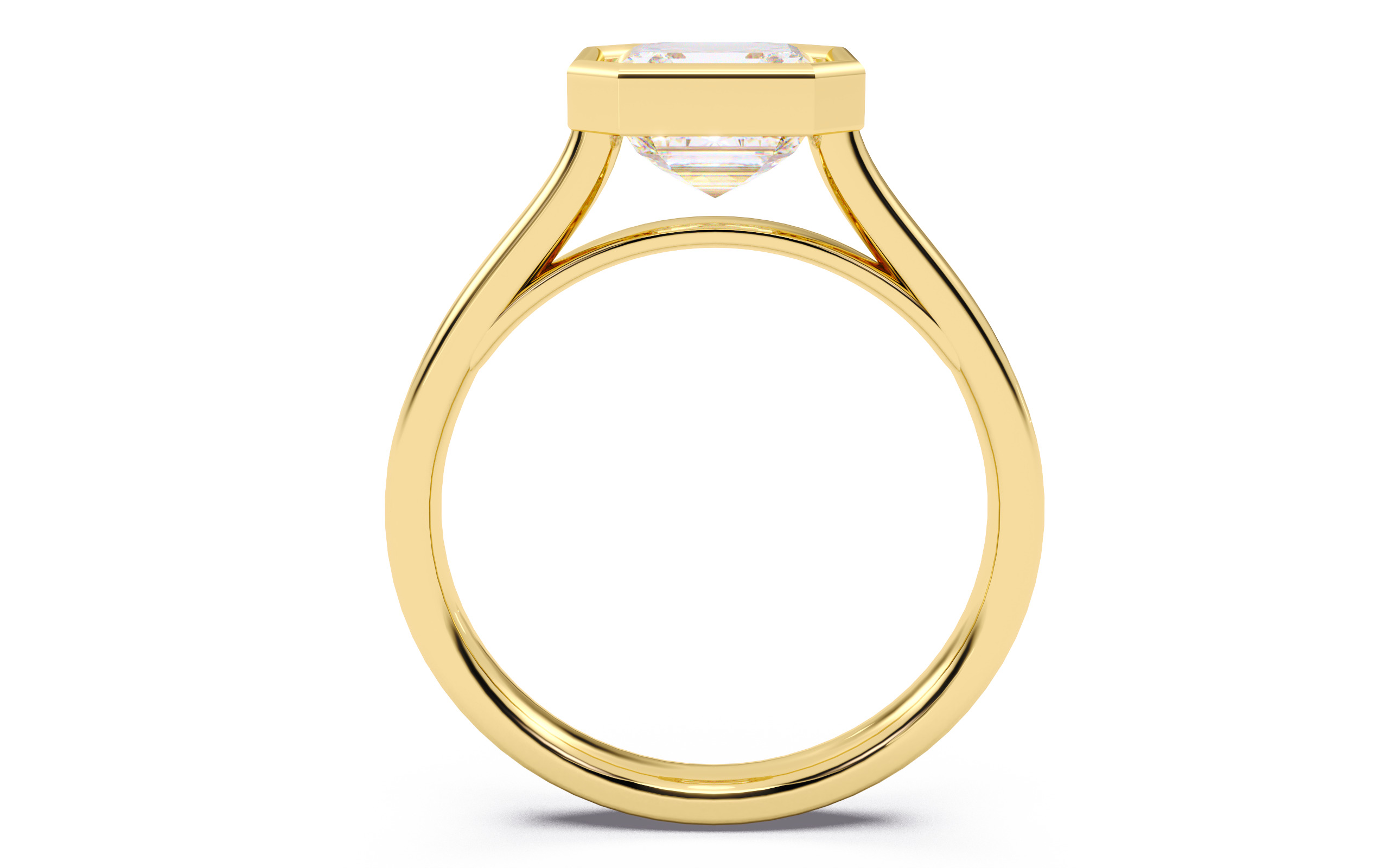 Asscher Diamond Bezel Setting Solitaire Diamond Ring 3D print model_19