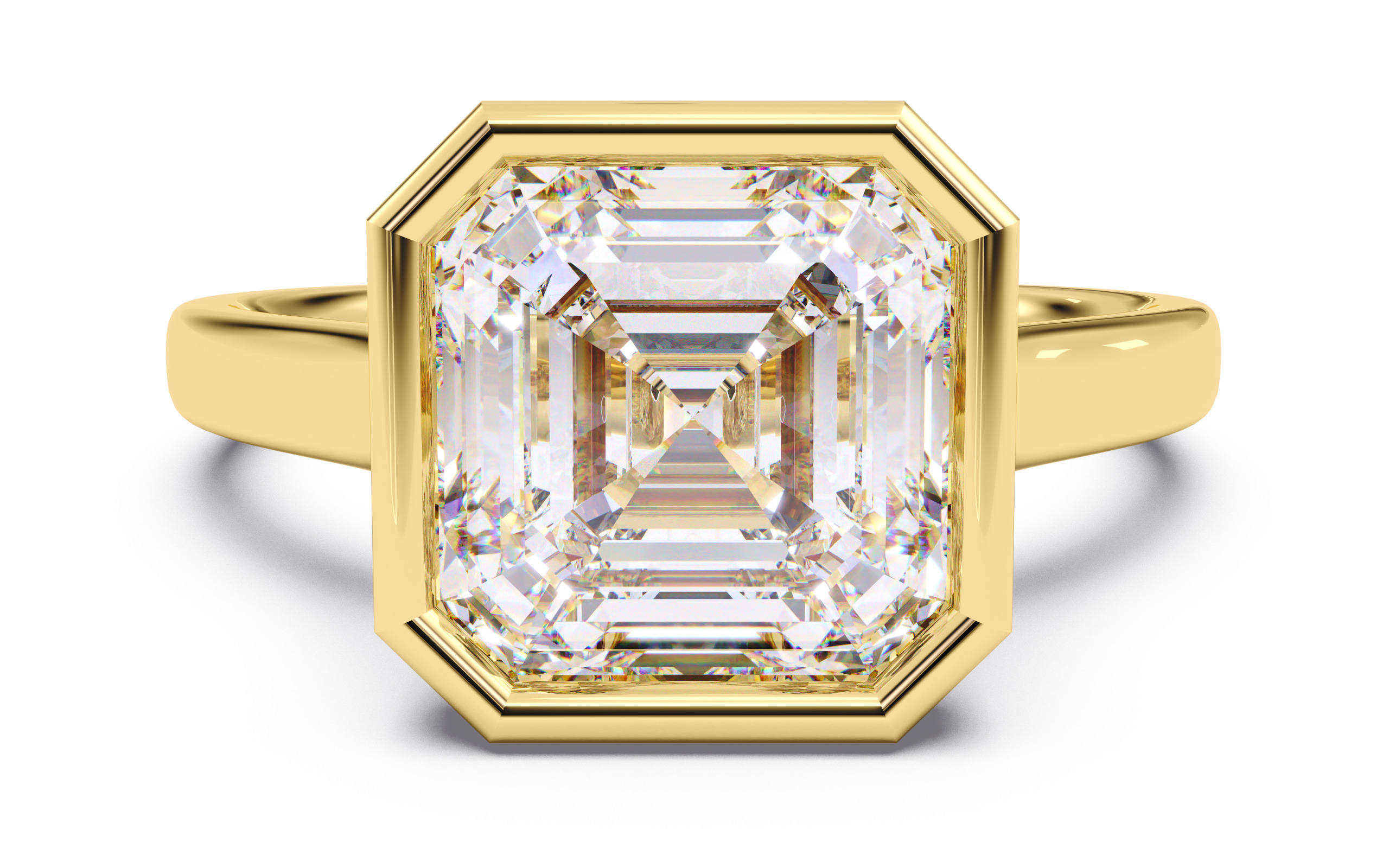 Asscher Diamond Bezel Setting Solitaire Diamond Ring 3D print model_1