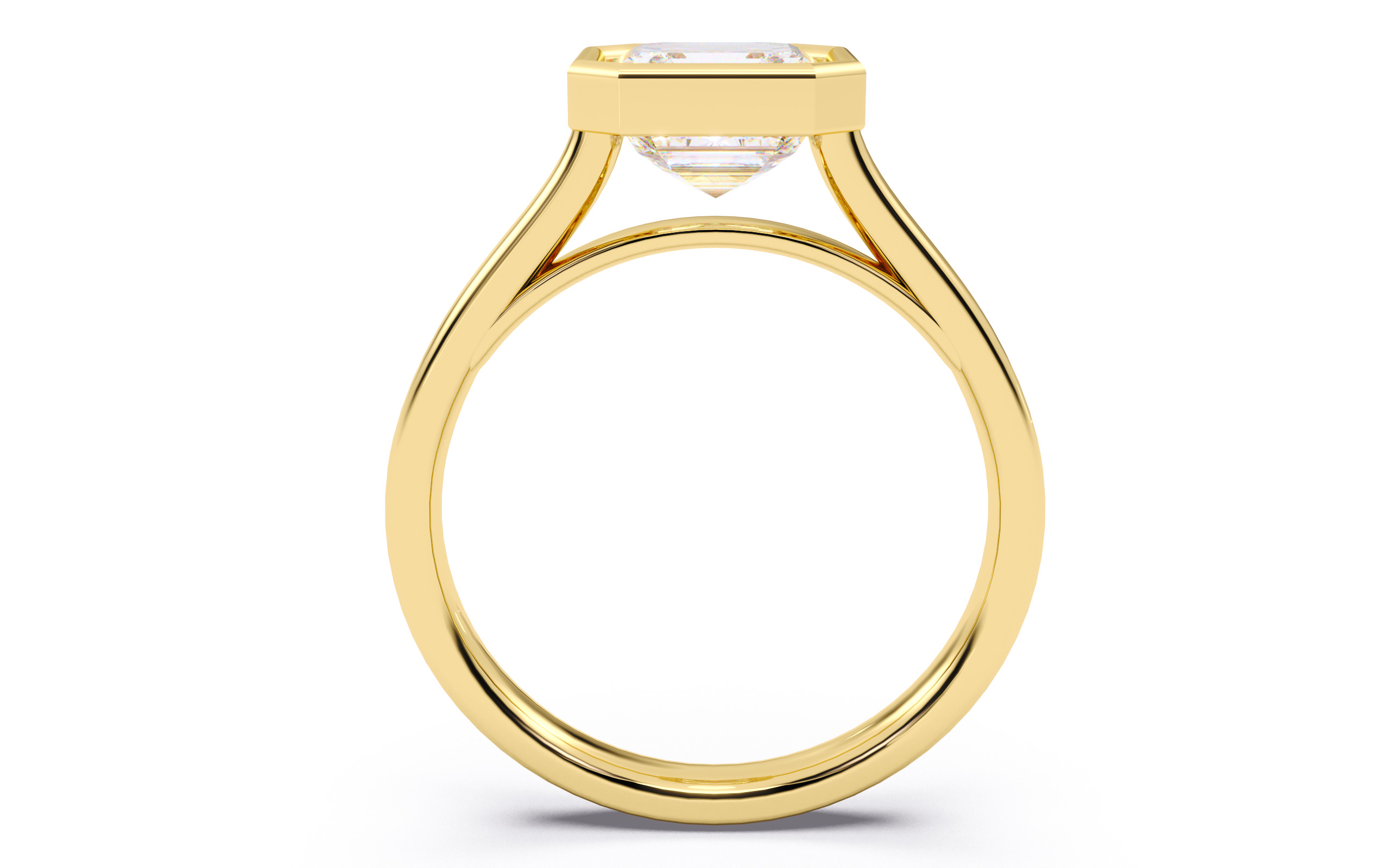 Asscher Diamond Bezel Setting Solitaire Diamond Ring 3D print model_18