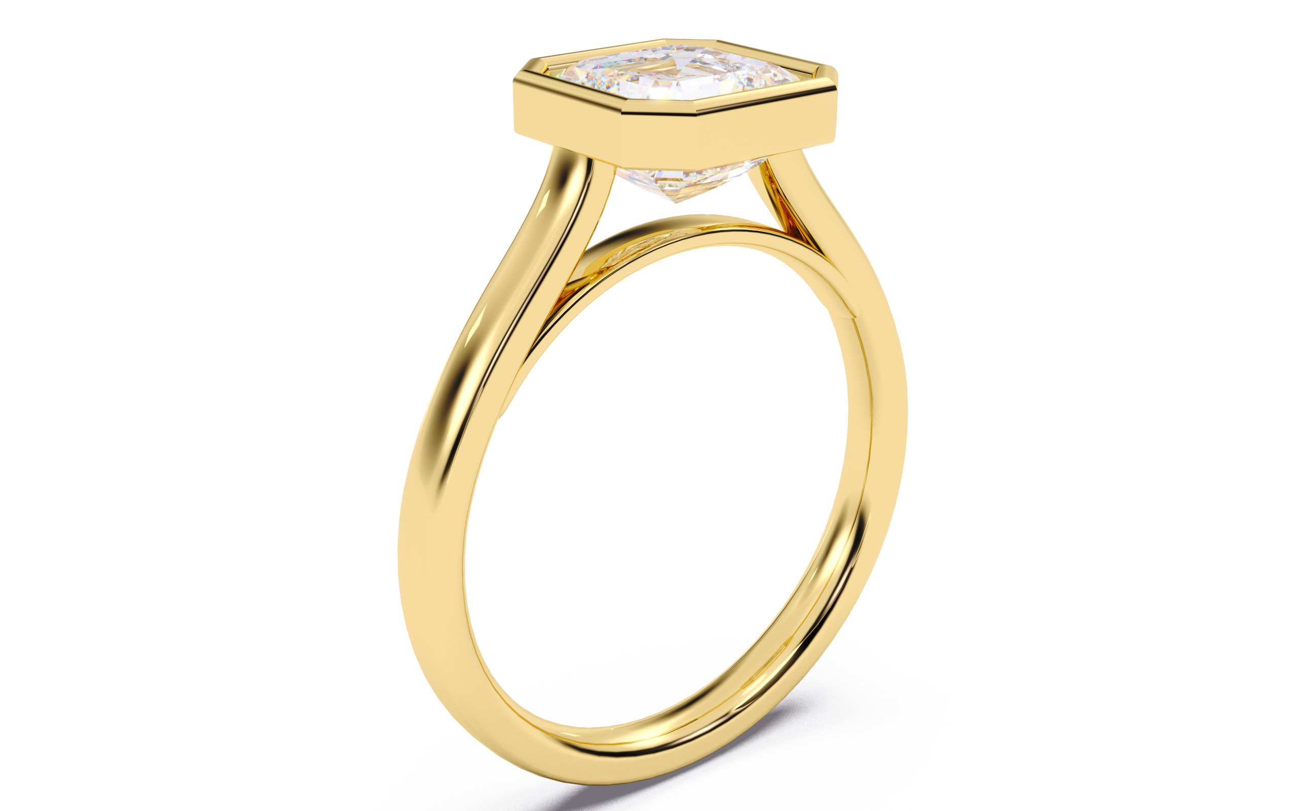 Asscher Diamond Bezel Setting Solitaire Diamond Ring 3D print model_11