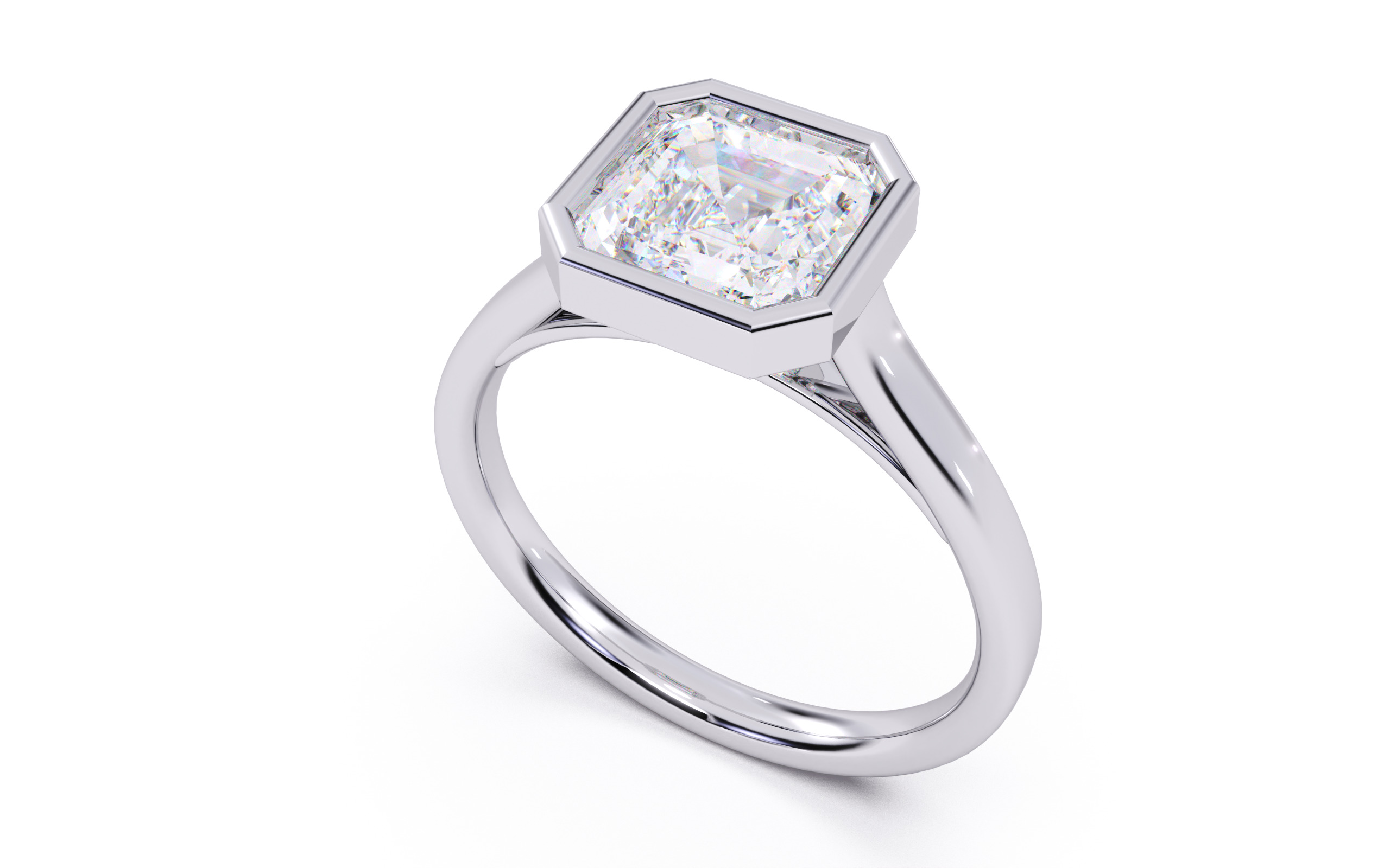 Asscher Diamond Bezel Setting Solitaire Diamond Ring 3D print model_22