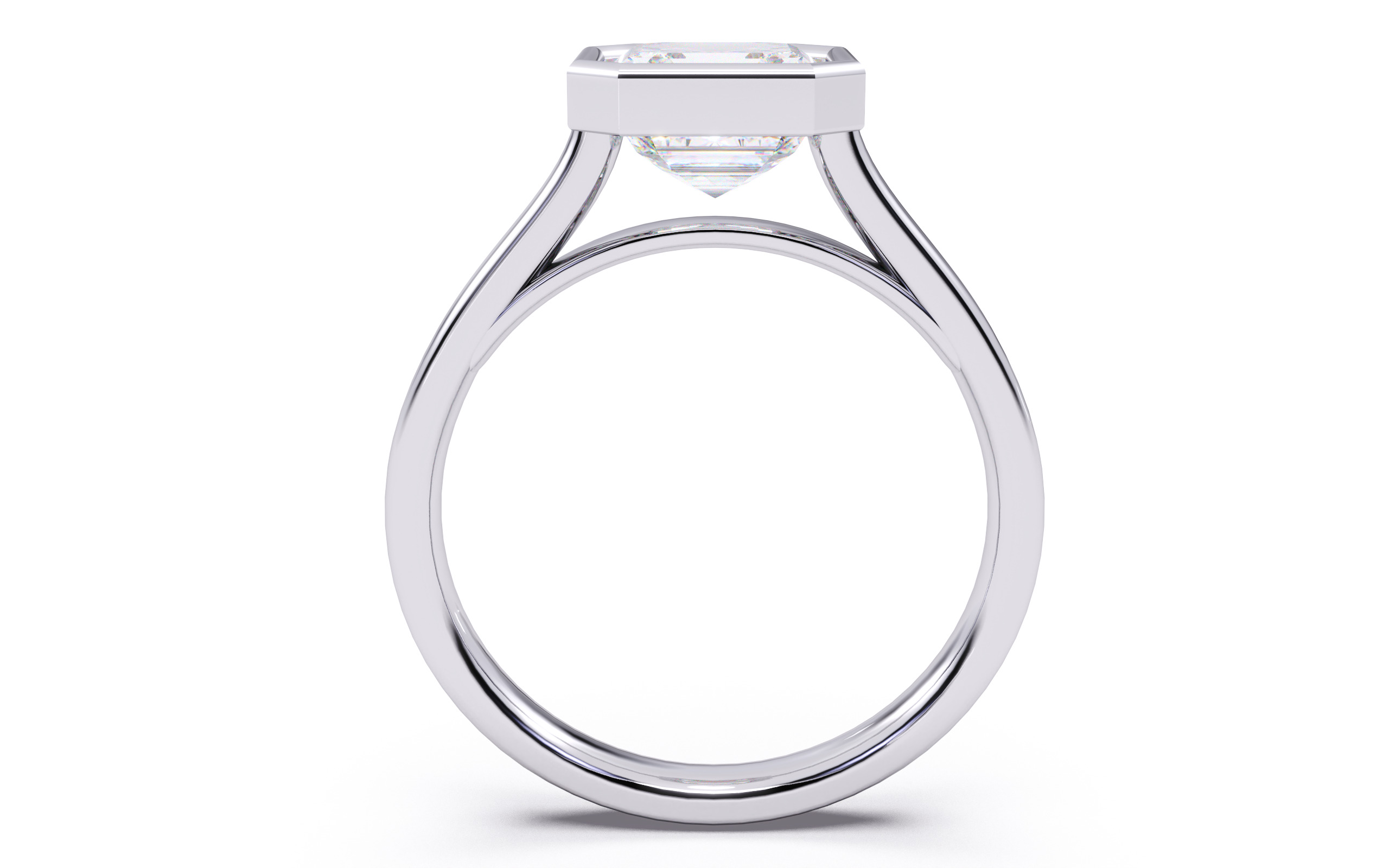 Asscher Diamond Bezel Setting Solitaire Diamond Ring 3D print model_20