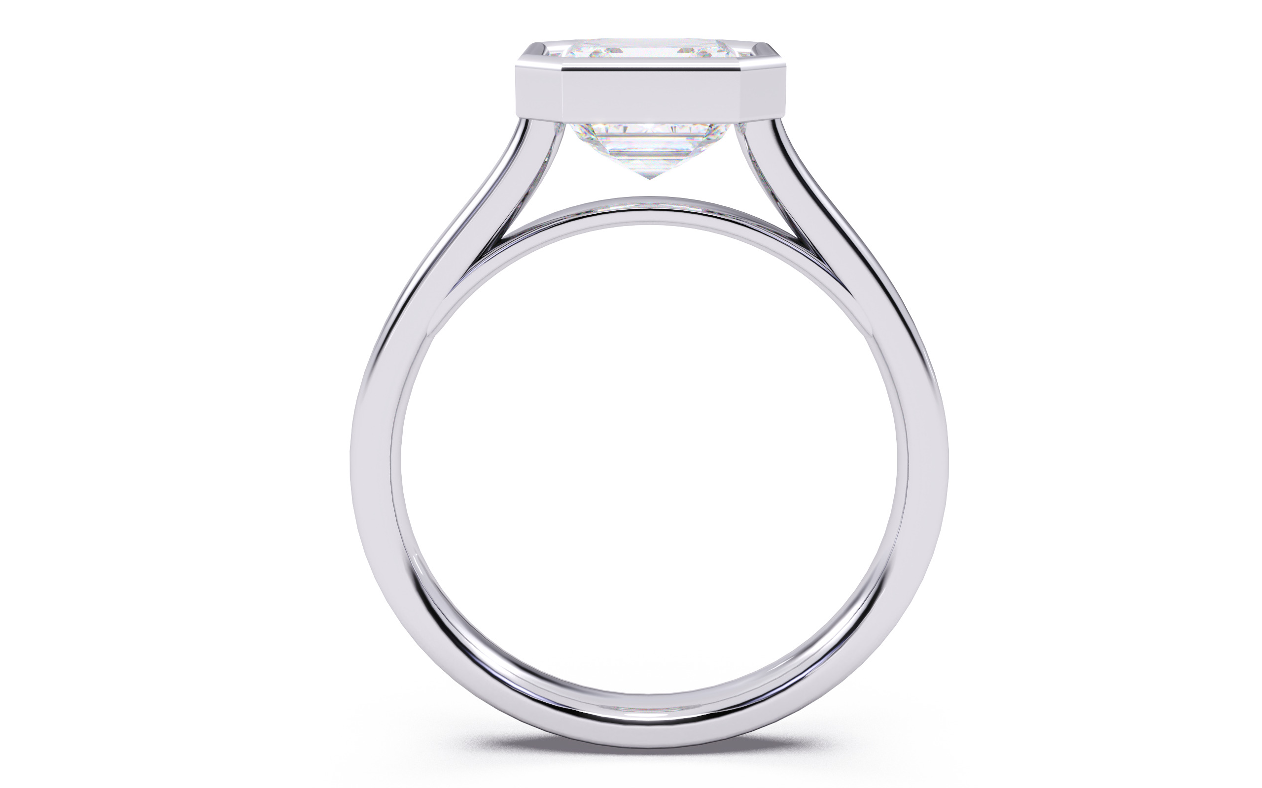Asscher Diamond Bezel Setting Solitaire Diamond Ring 3D print model_21