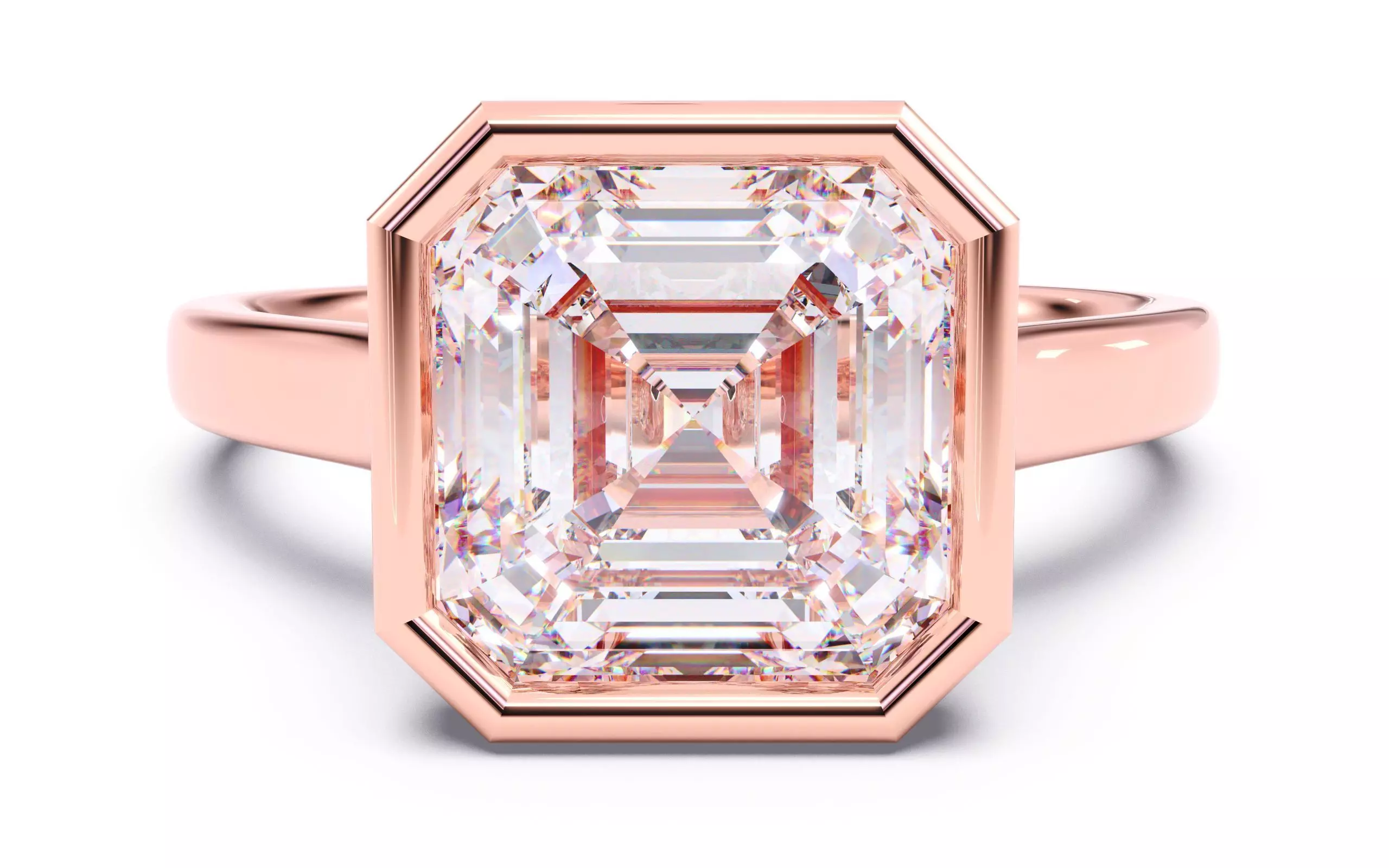 Asscher Diamond Bezel Setting Solitaire Diamond Ring 3D print model_0