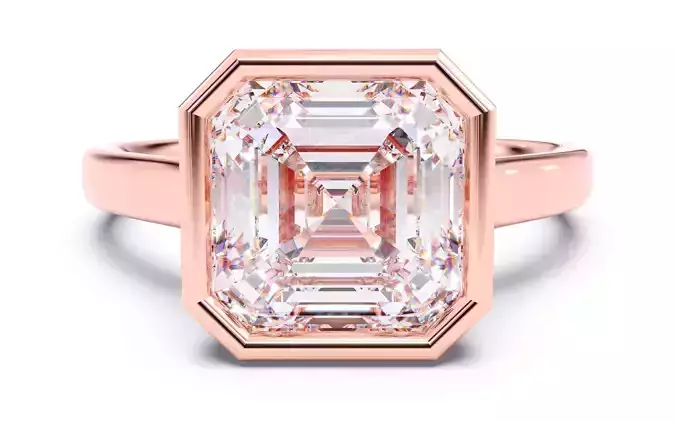 Asscher Diamond Bezel Setting Solitaire Diamond Ring 3D print model