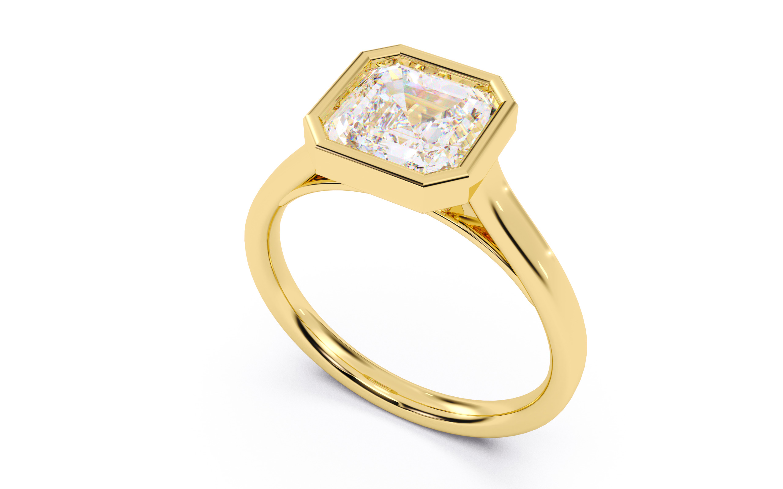 Asscher Diamond Bezel Setting Solitaire Diamond Ring 3D print model_24