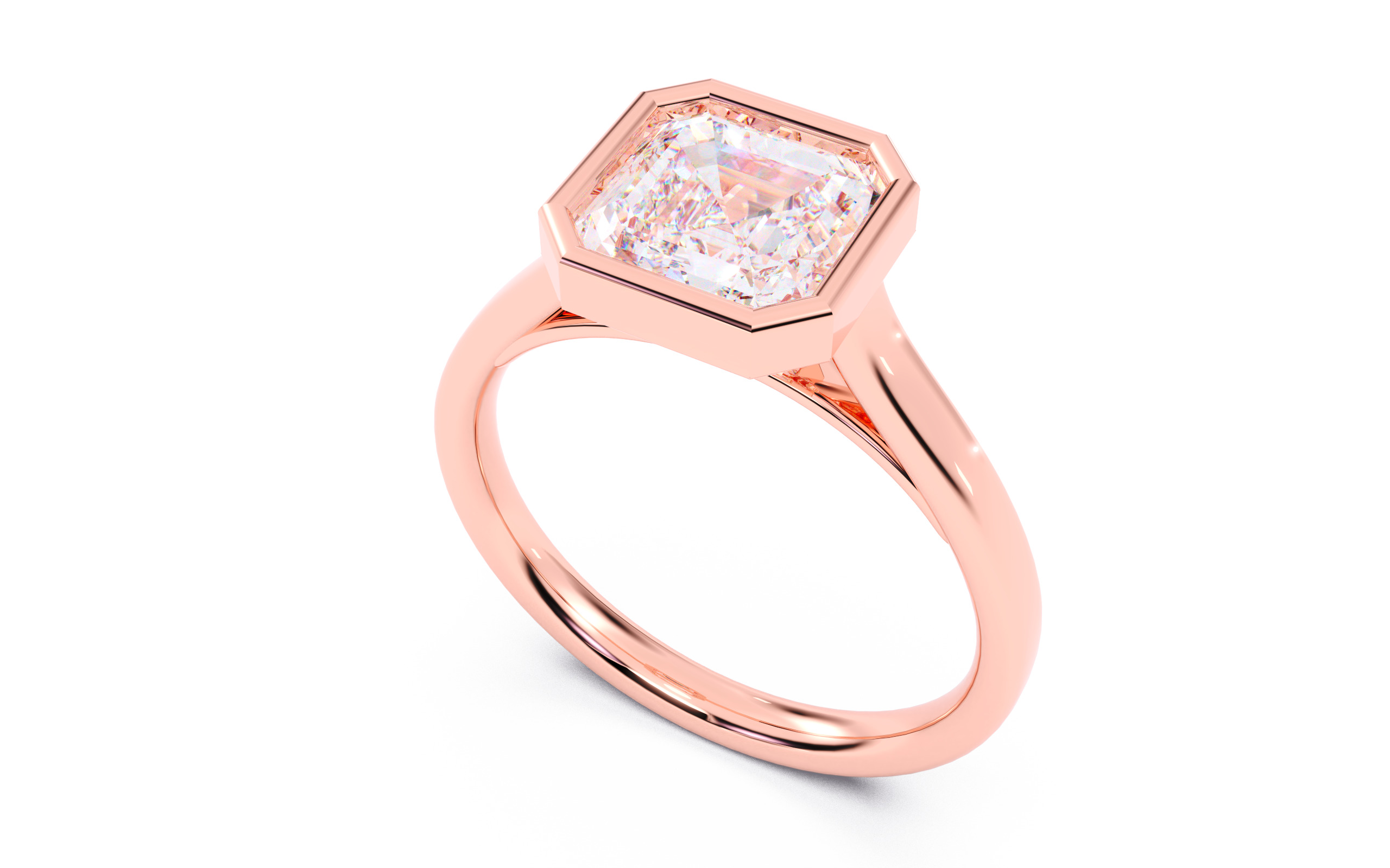 Asscher Diamond Bezel Setting Solitaire Diamond Ring 3D print model_7