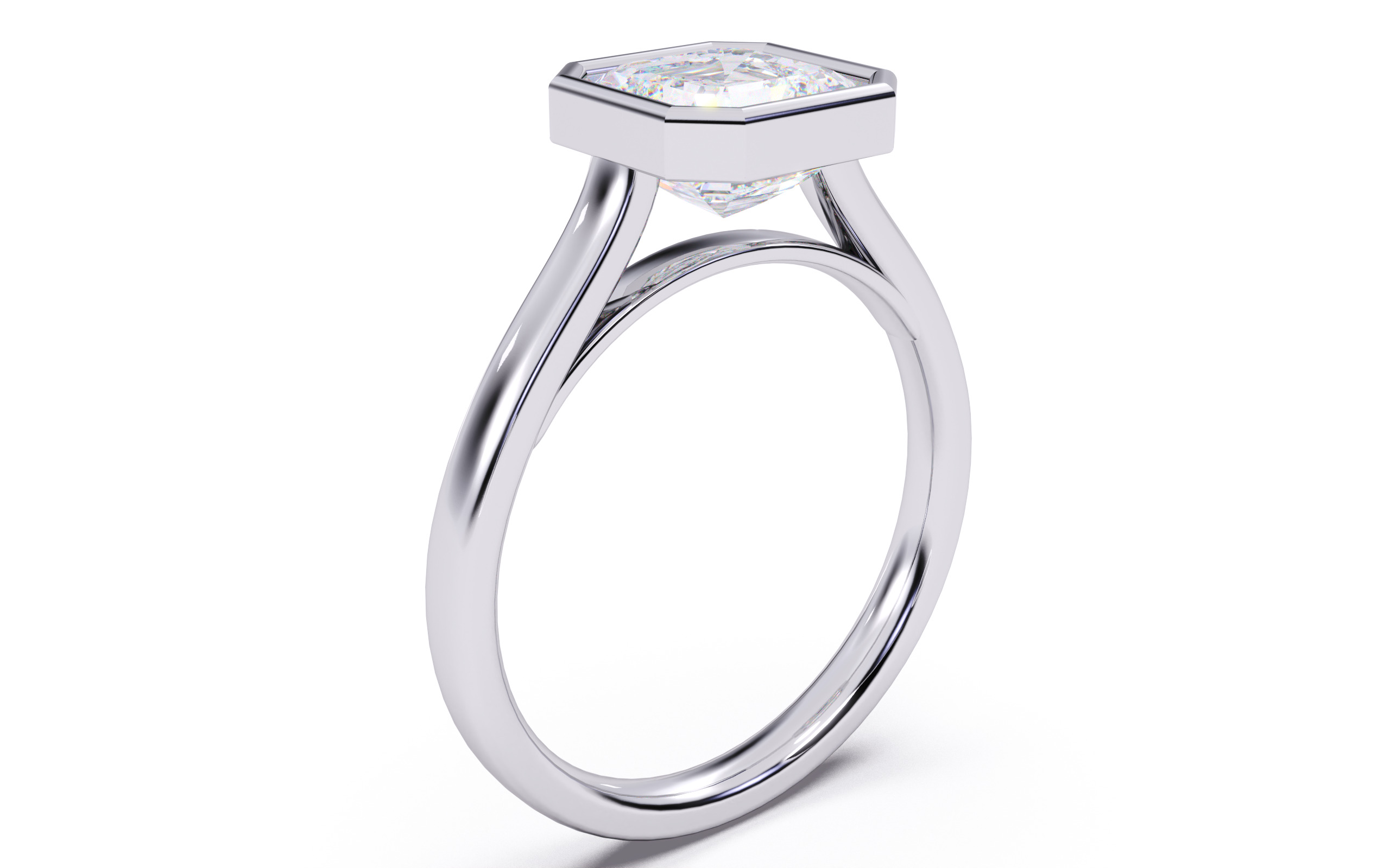 Asscher Diamond Bezel Setting Solitaire Diamond Ring 3D print model_12