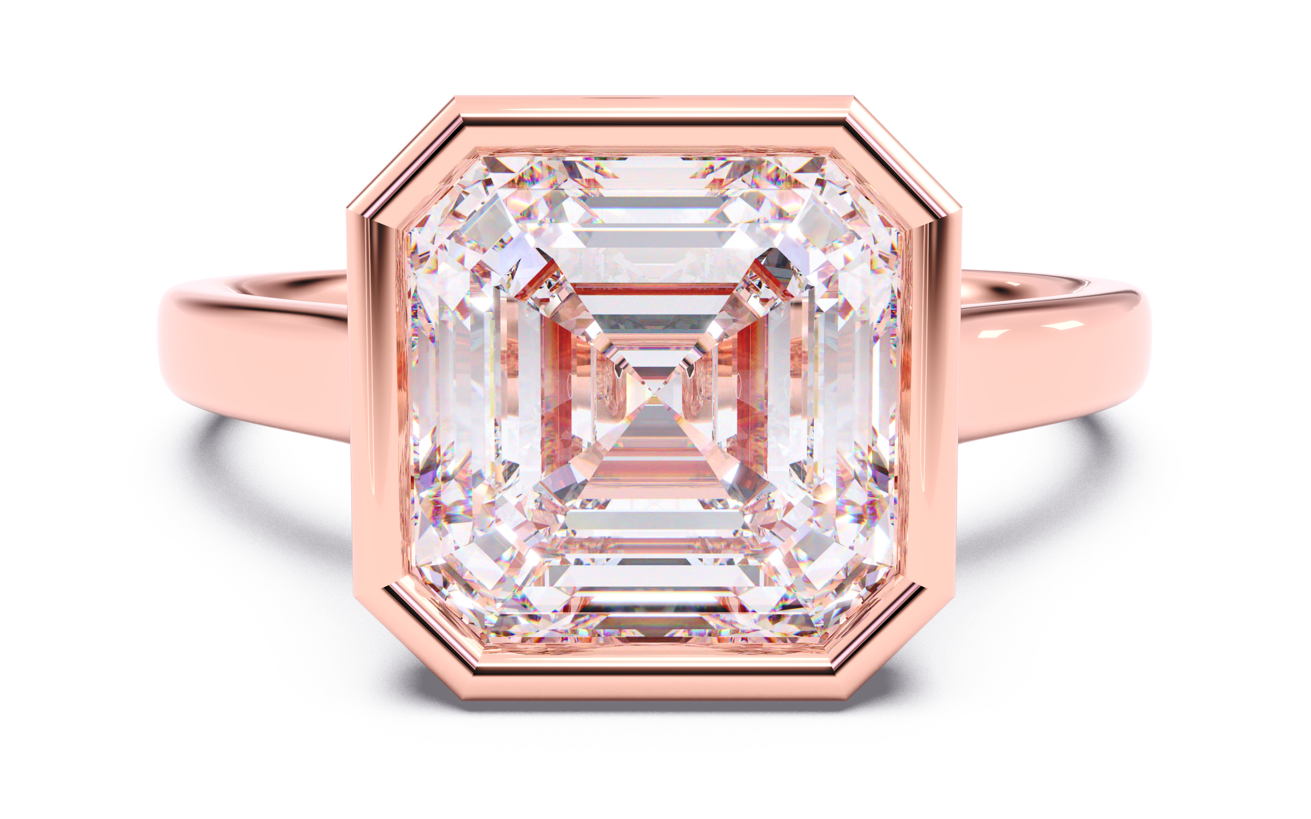 Asscher Diamond Bezel Setting Solitaire Diamond Ring 3D print model_17