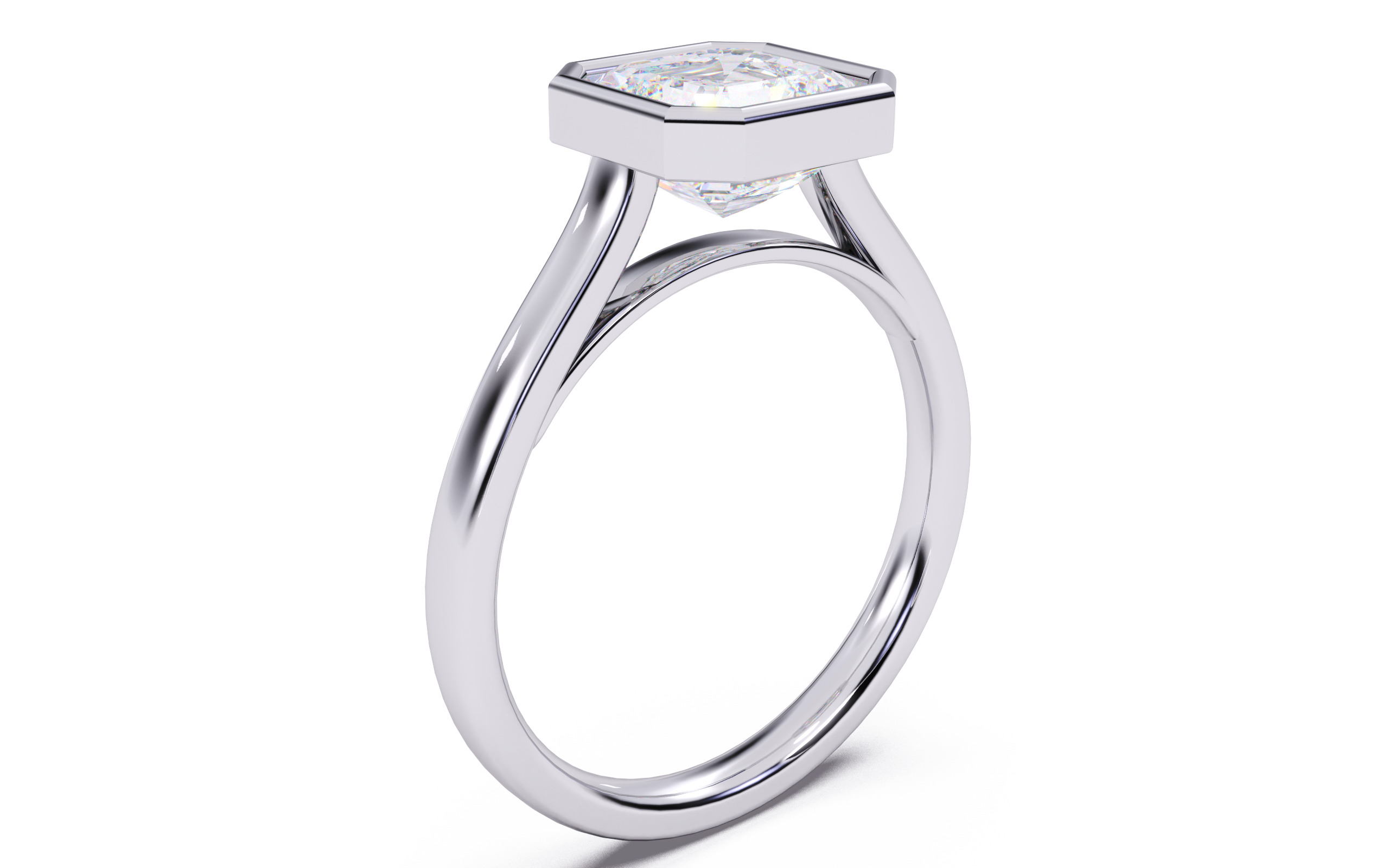 Asscher Diamond Bezel Setting Solitaire Diamond Ring 3D print model_13