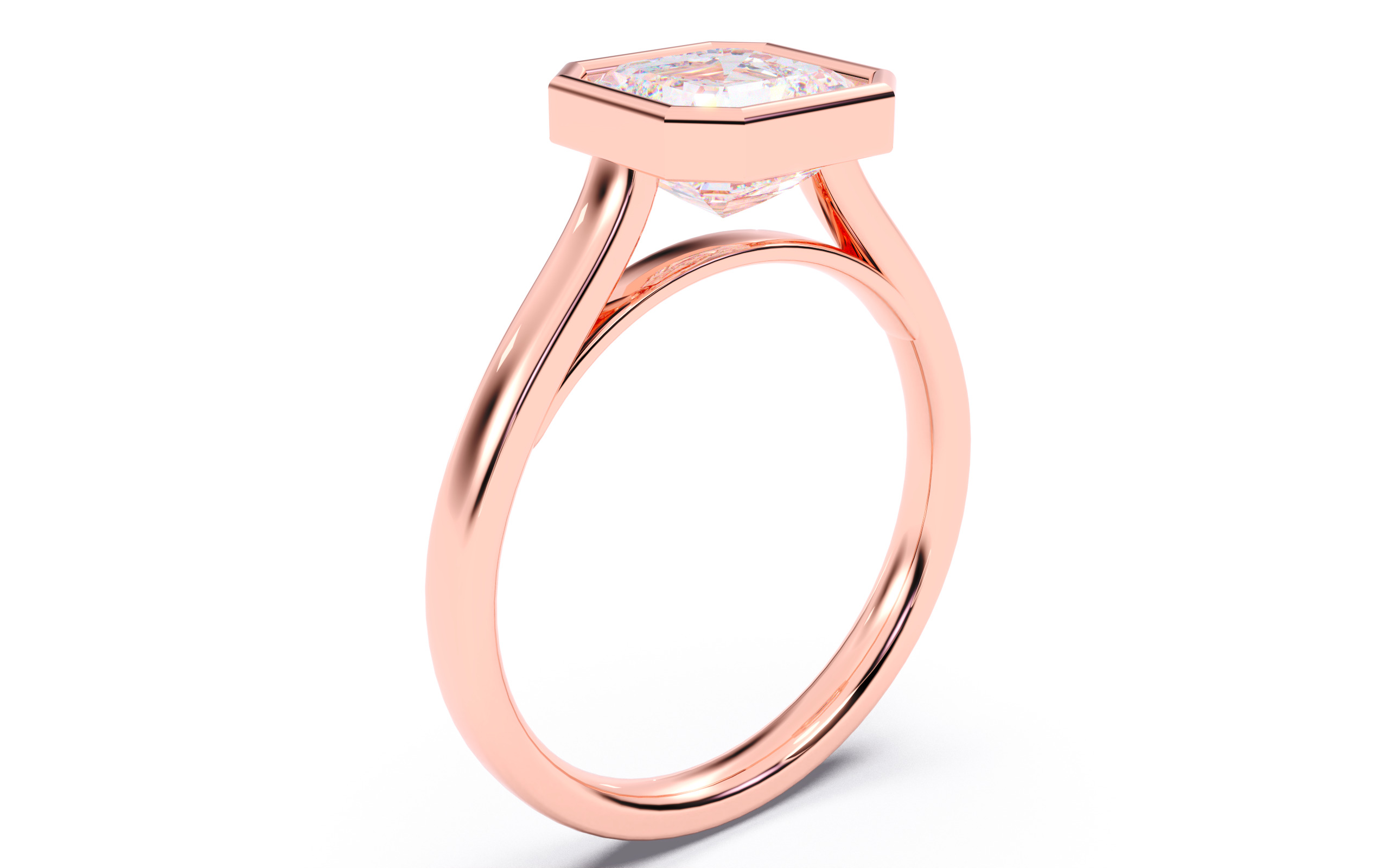 Asscher Diamond Bezel Setting Solitaire Diamond Ring 3D print model_8