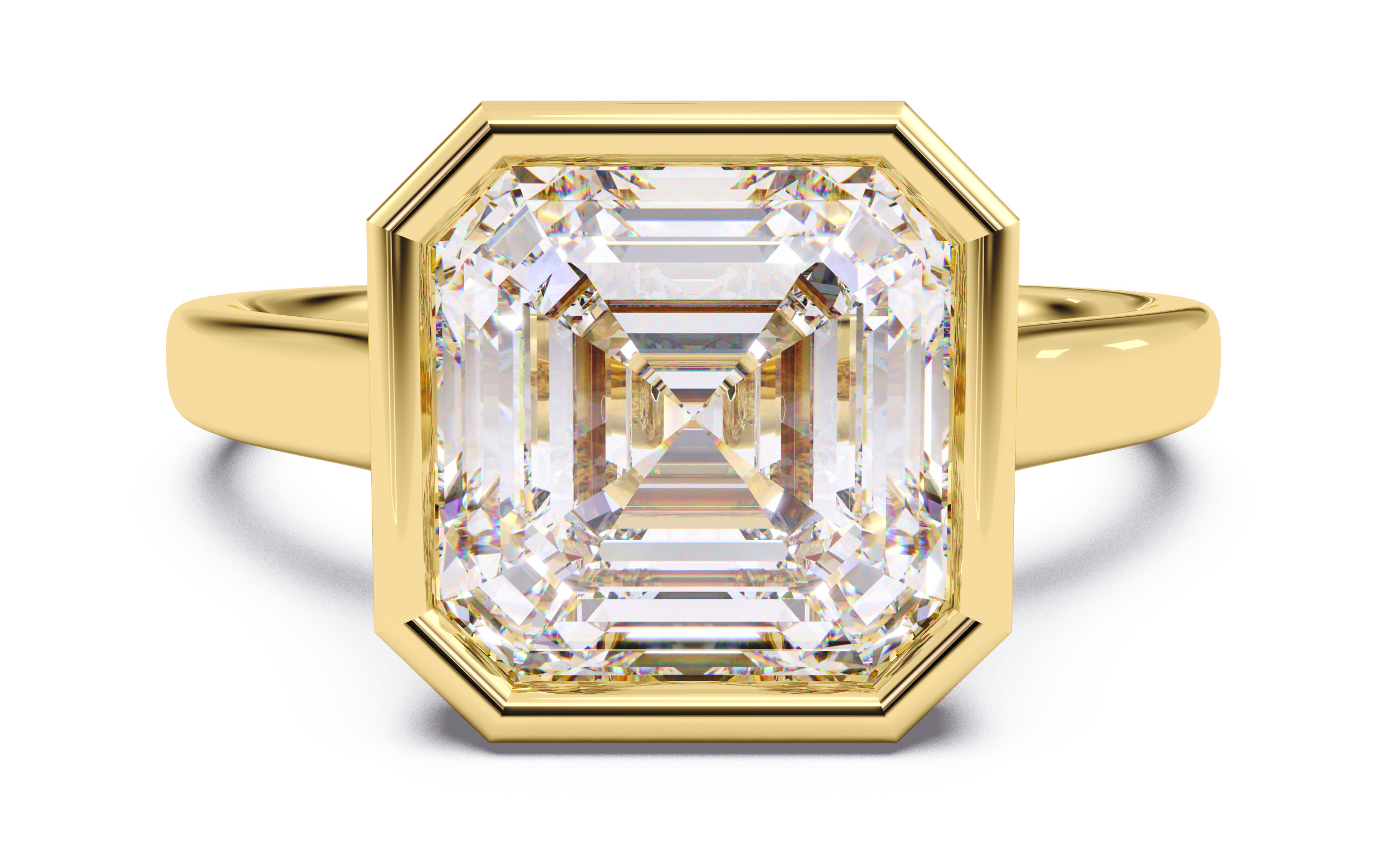 Asscher Diamond Bezel Setting Solitaire Diamond Ring 3D print model_16