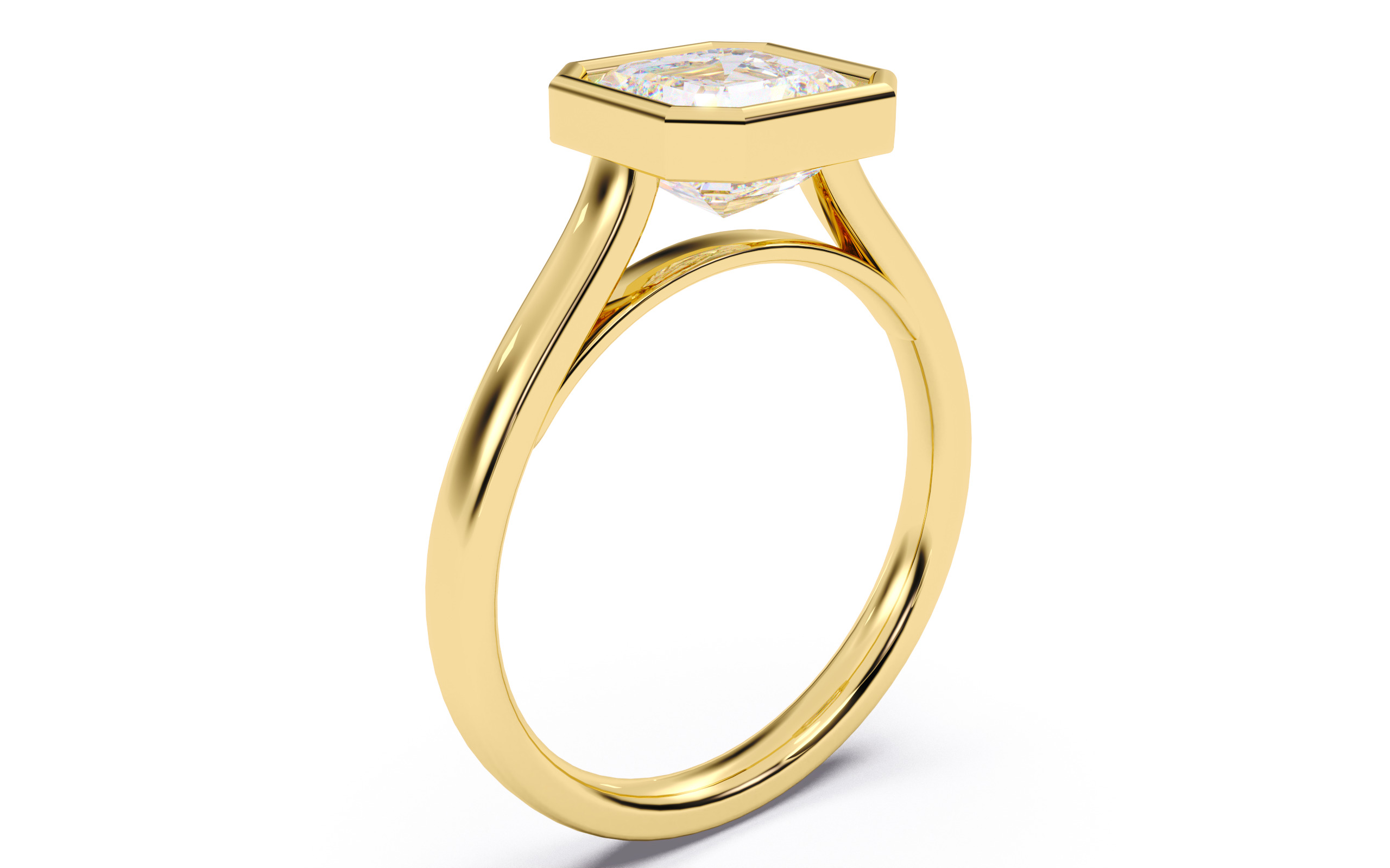 Asscher Diamond Bezel Setting Solitaire Diamond Ring 3D print model_10