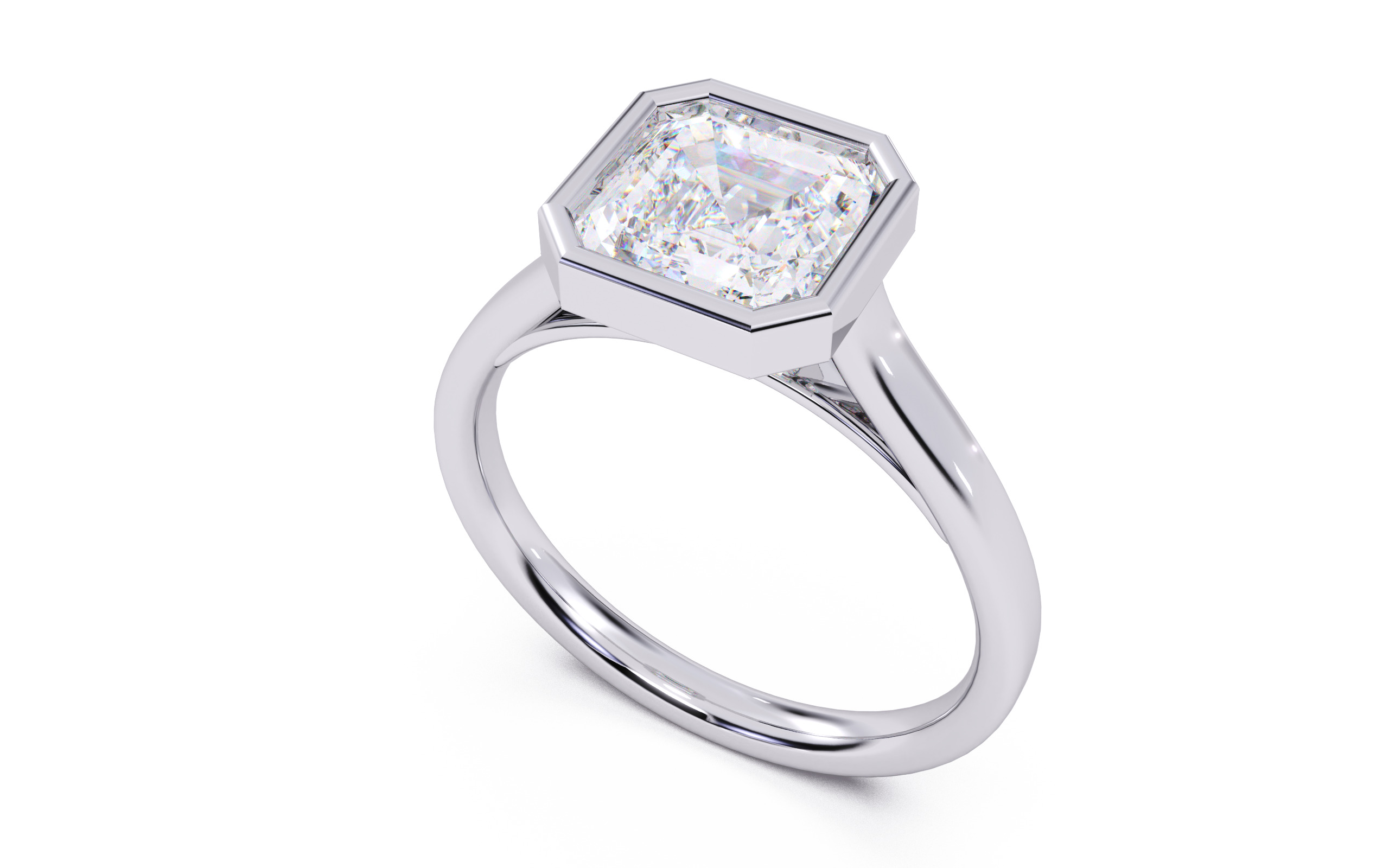 Asscher Diamond Bezel Setting Solitaire Diamond Ring 3D print model_23