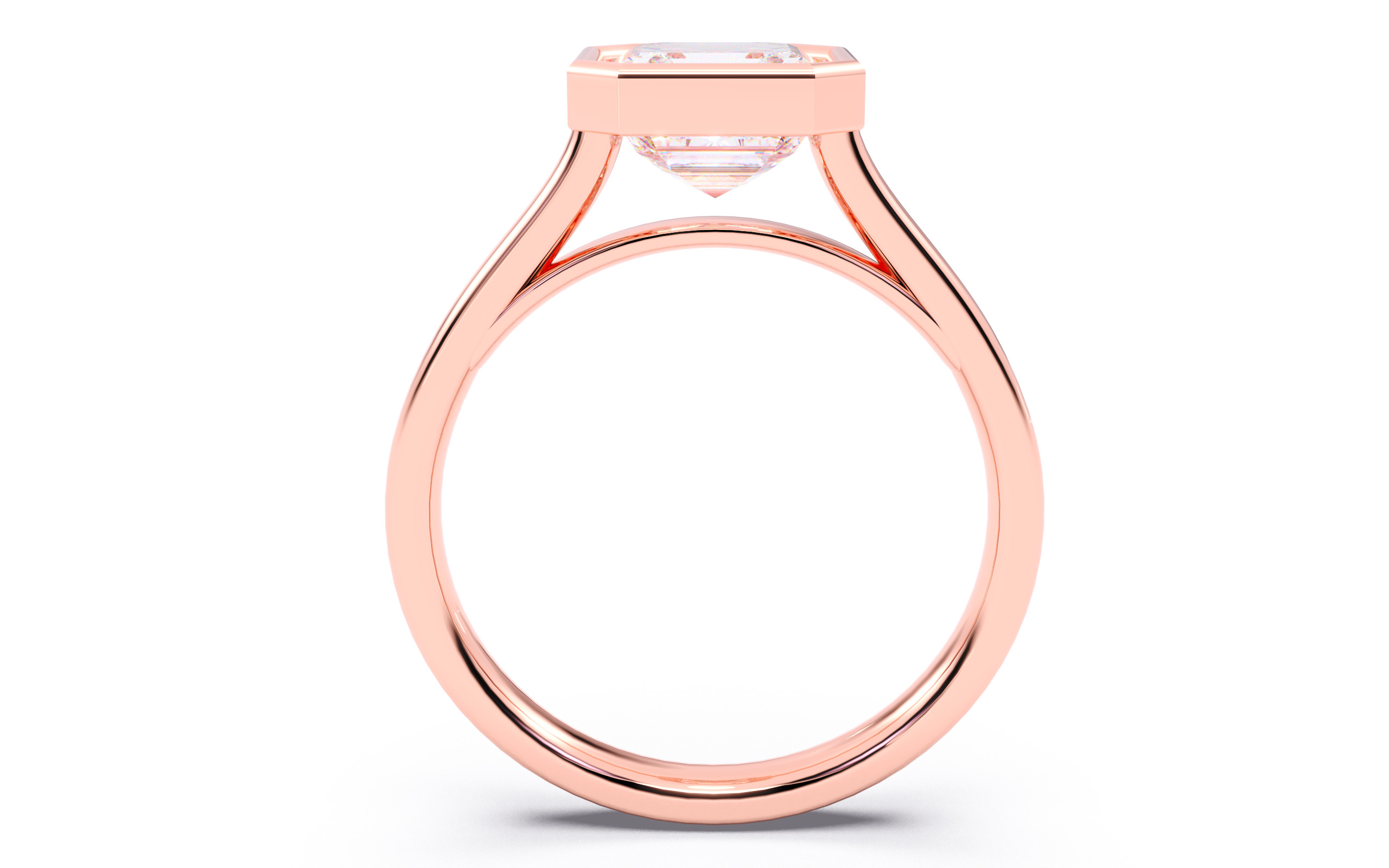 Asscher Diamond Bezel Setting Solitaire Diamond Ring 3D print model_4