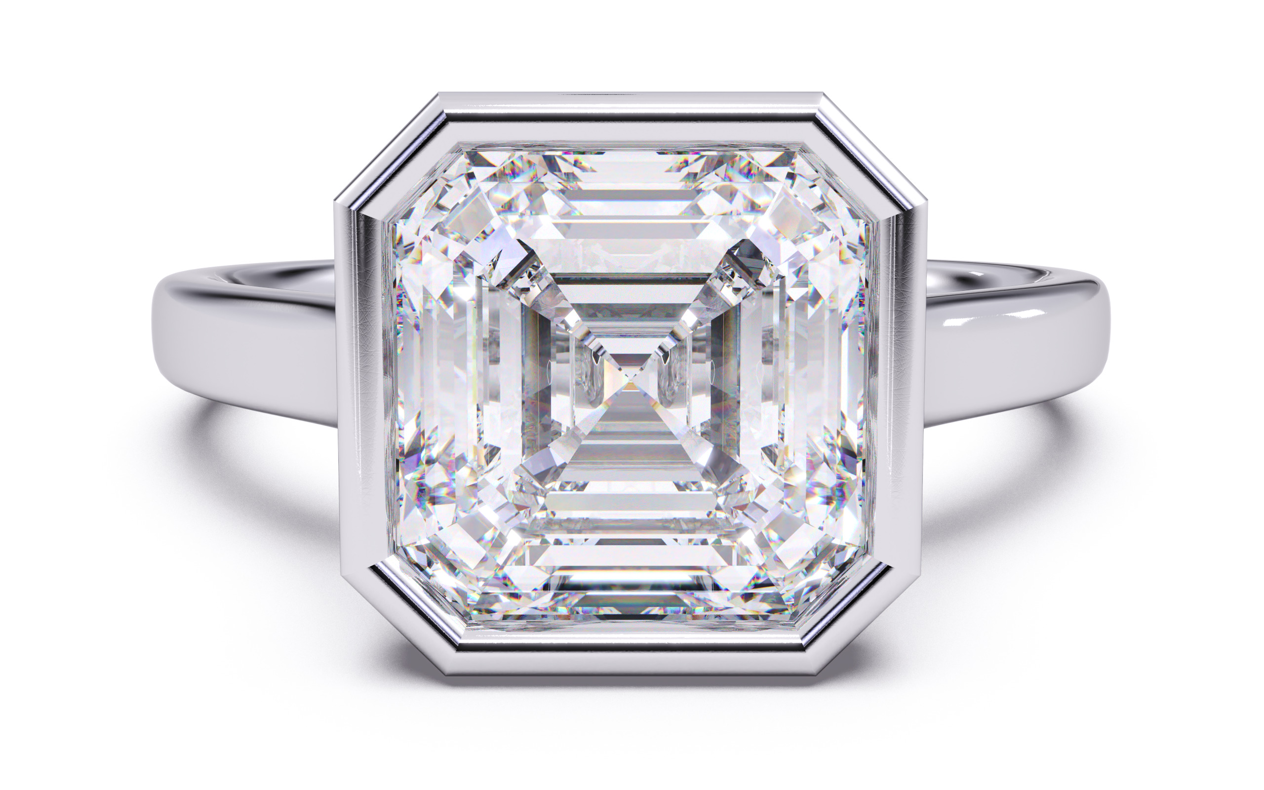 Asscher Diamond Bezel Setting Solitaire Diamond Ring 3D print model_2